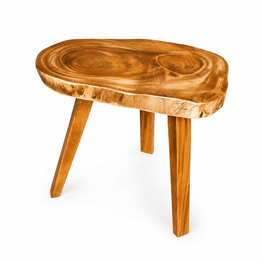 Solid Wood Coffee Table, Live Edge Natural Wood Side Table, Handcrafted Rustic End Table for Living Room, Bedroom, Sofa, Tea Table, 19.7 Inch Height