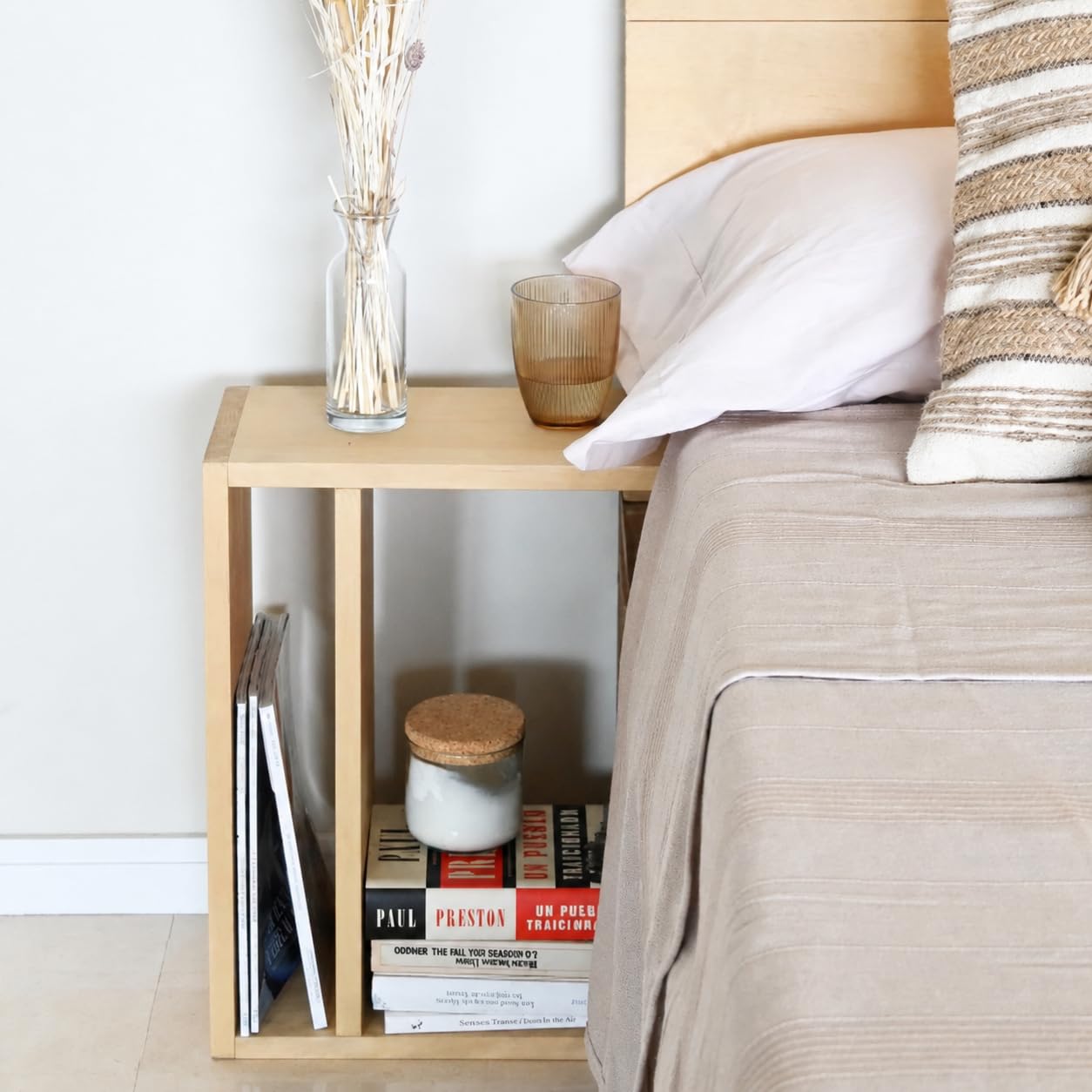 Rustic Wooden Nightstand with Open Shelf, Small End Table for Bedroom & Living Room, Natural Wood Side Table, 15.7 x 15.7 x 7.9 Inch