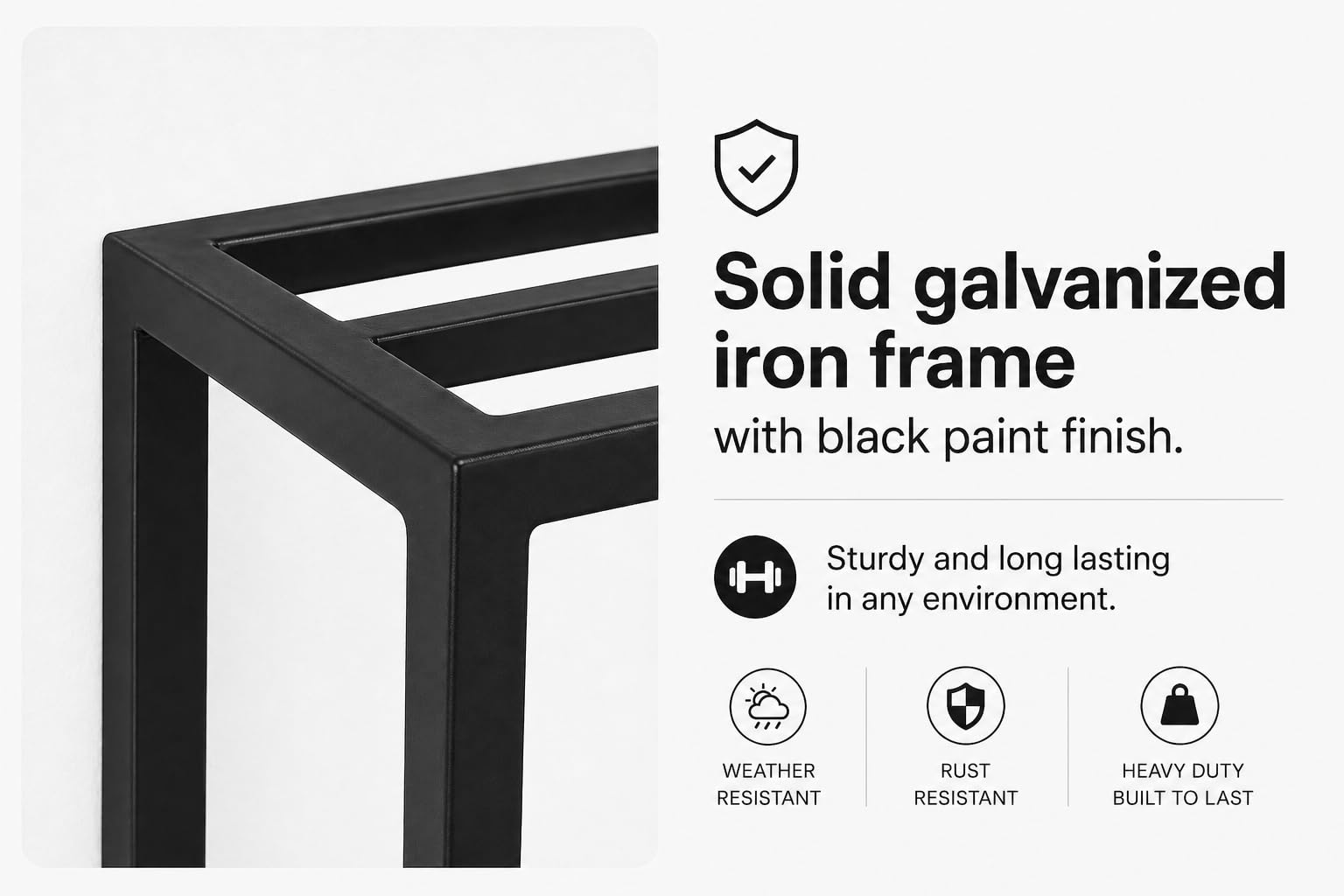 Kikbo Set of 3 Heavy Duty Metal Plant & Storage Stands 27.6" x 7.9" (70 x 20cm) Multiple Heights – Black Painted Galvanized Iron Metal Display Risers - Indoor or Outdoor, Strong For Any Use