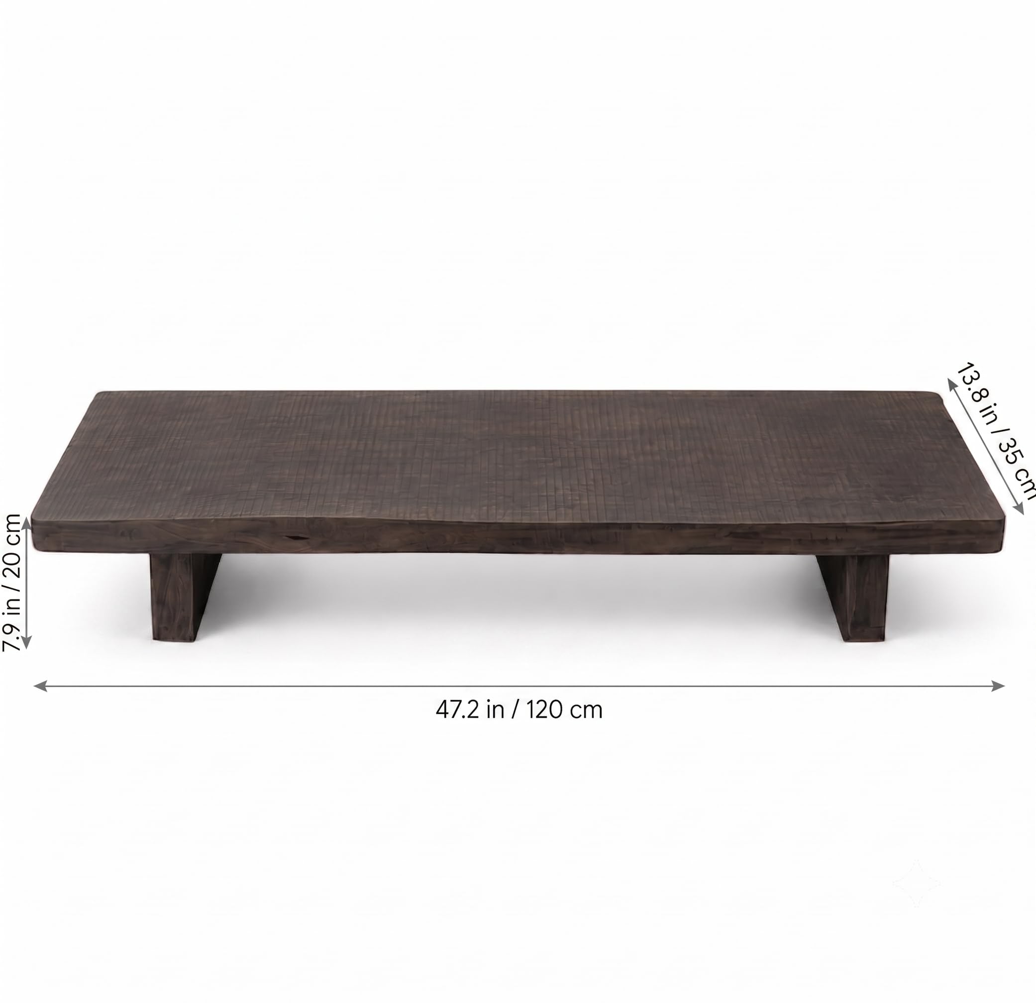 Solid Wood Wabi-Sabi Coffee Table, Rustic Low Tea Table for Living Room, Handmade Wooden Floor Table, Minimalist Cocktail Table, 47.2 x 13.8 in