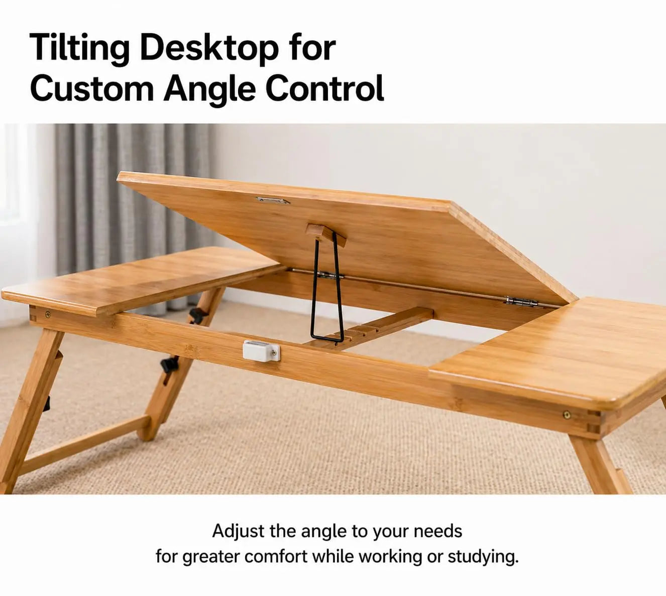 Kikbo Adjustable Folding Floor or Laptop Study Desk Table – 28.3" x 13.8" Desktop, Height Adjustable 10.6"–14.2", Tilting Reading Surface, Portable Desk for Bed, Sofa & Floor