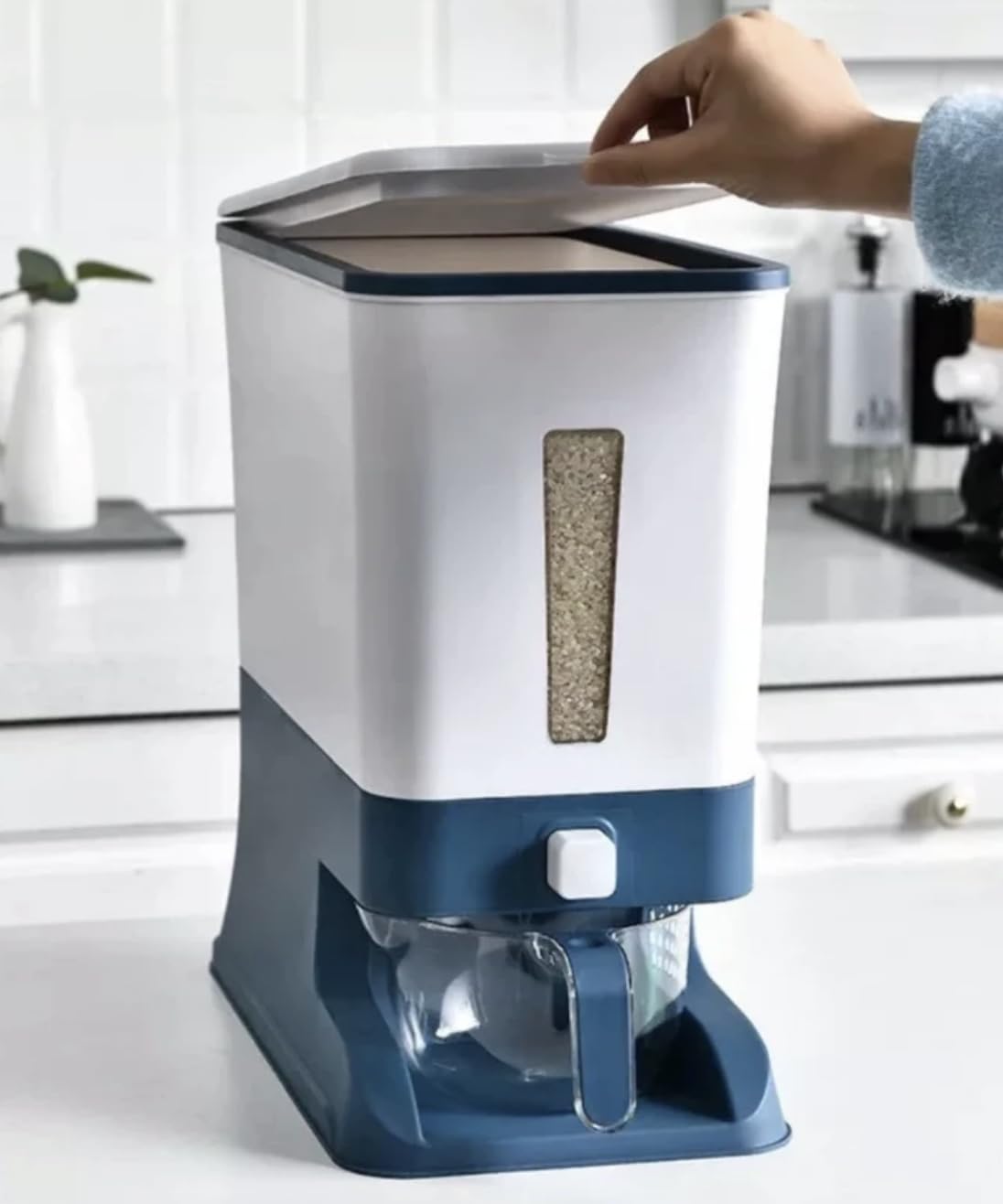 Kikbo 6-Pack Rice and Small Grains Dispenser 22 lbs / 10kg - Keep Fresh, Easy Fast Food Prep Rice Beans Flour Grains, No Mess Pantry Kitchen Organizer (Blue)