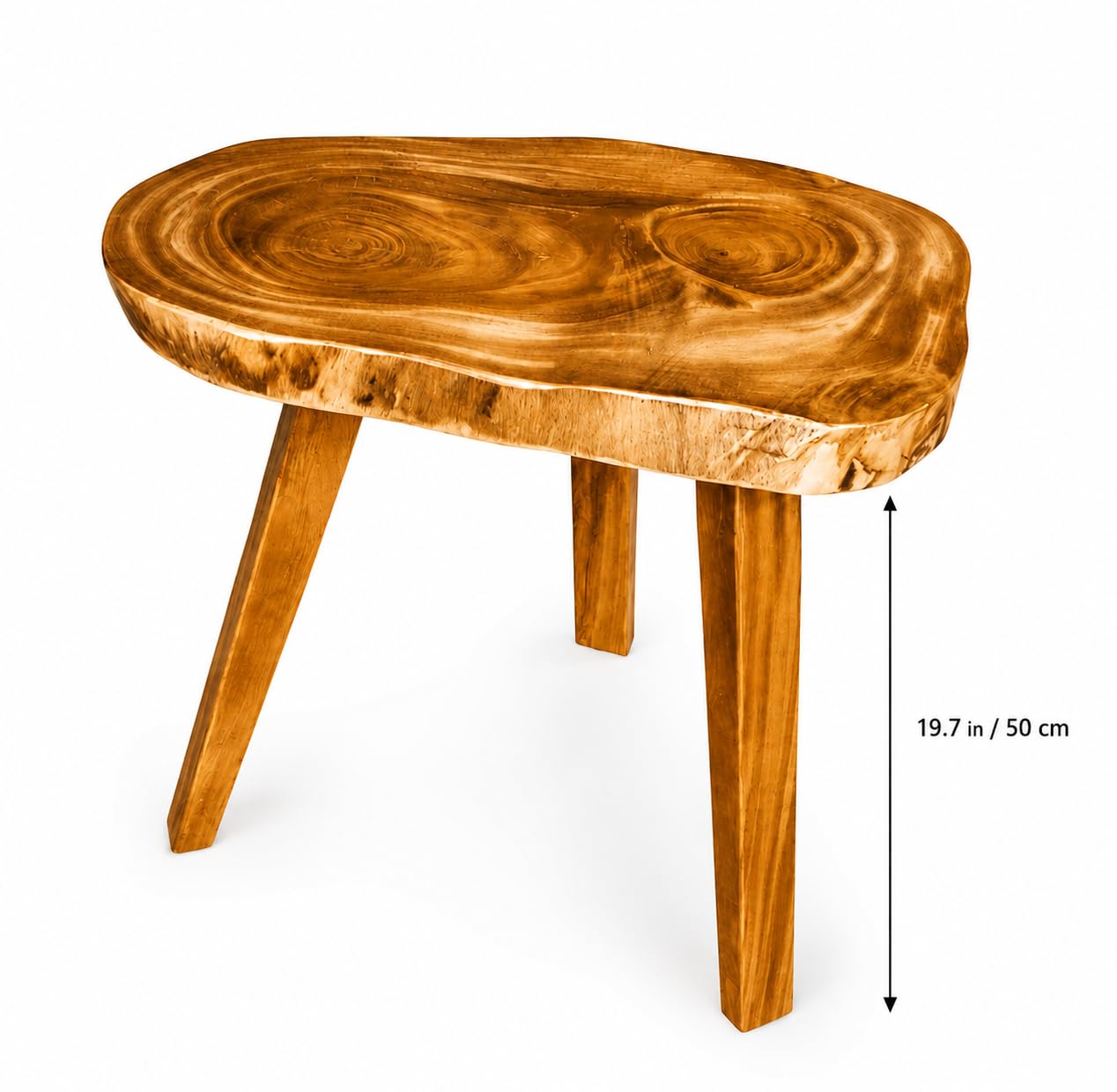 Solid Wood Coffee Table, Live Edge Natural Wood Side Table, Handcrafted Rustic End Table for Living Room, Bedroom, Sofa, Tea Table, 19.7 Inch Height