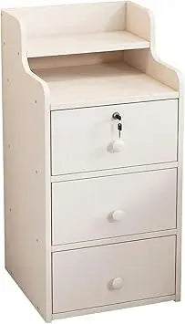 Slim Nightstand for Small Spaces with 3 Drawers, Lockable Bedside Table, Tall Narrow Side Table, White Storage Cabinet for Bedroom