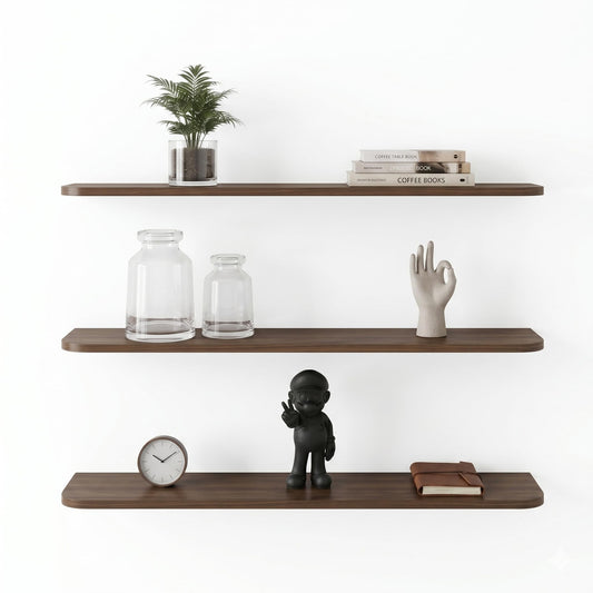 Kikbo Floating Wall Shelf Set of 3 Shelves – 31.5" (80 cm) Wide, 5.9" (15 cm) Deep, 0.67" Thick Strong MDF, Hidden Mount, Rounded Corners Modern Stylish and Sleek, Space Saving Design