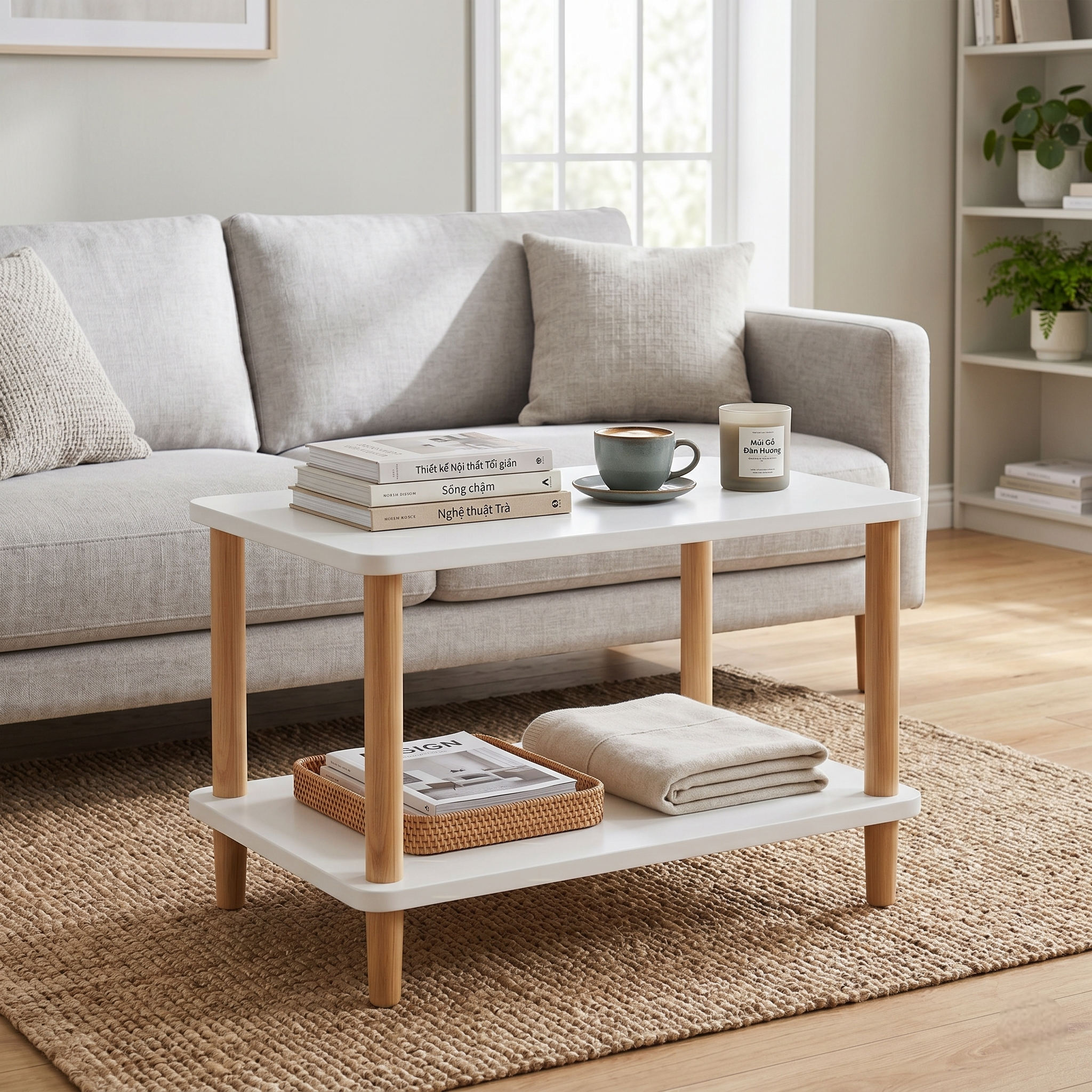 2-Tier Wooden End Table – Small Side Table for Living Room Sofa – Decorative 2-Layer Nightstand & Bedside Table for Bedroom – Compact Accent Storage Shelf for Small Spaces