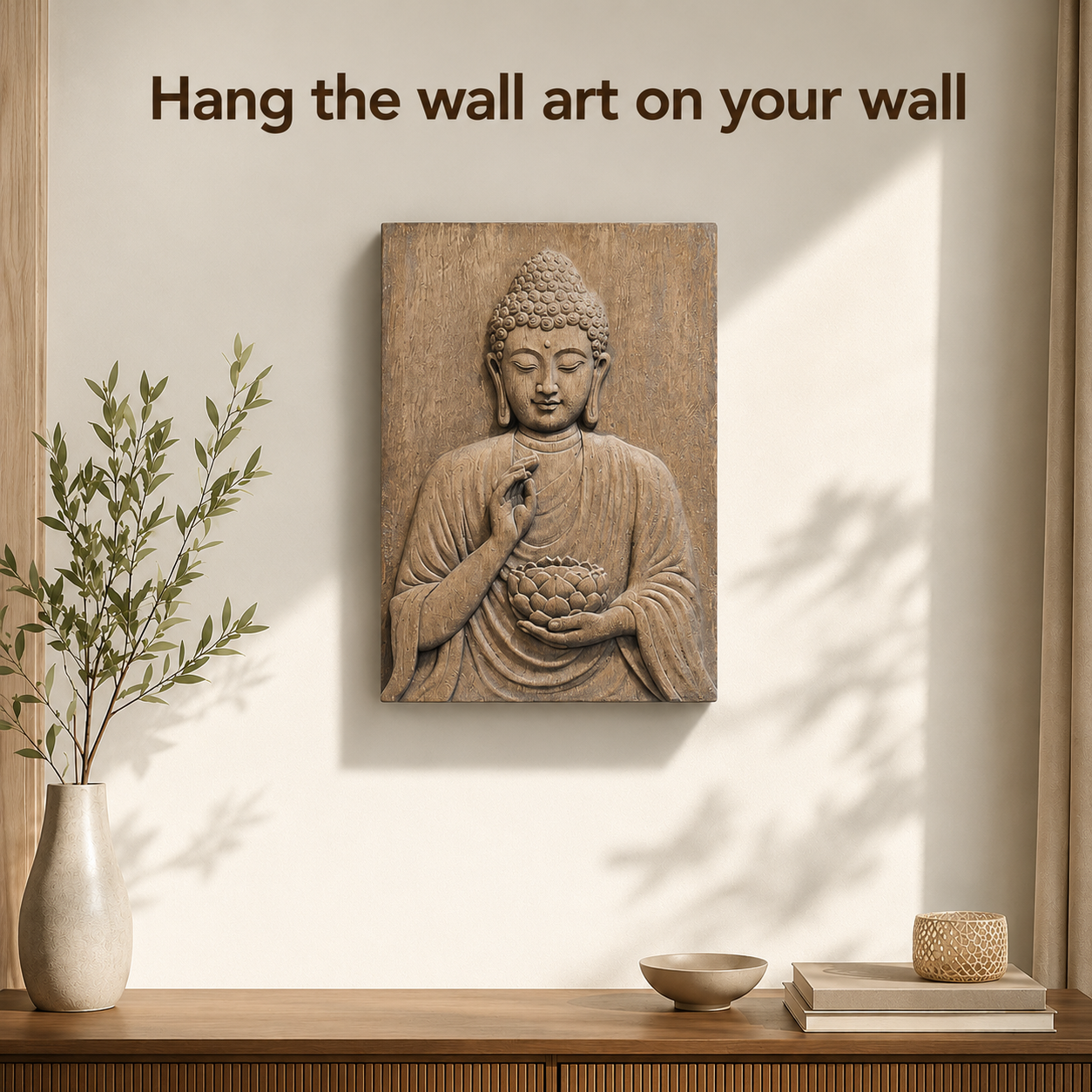 Hand-Carved Wooden Buddha Wall Art – Shakyamuni Zen Spiritual Wood Carving – Decorative Tabletop Plaque for Meditation, Yoga & Altar – Sacred Mindfulness Gift