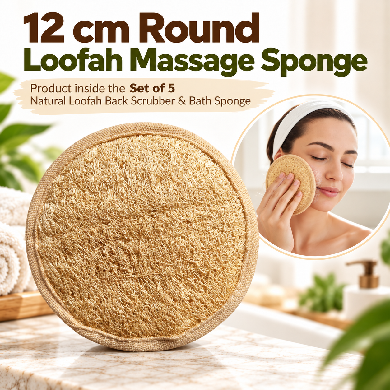 Set of 5 Natural Loofah Back Scrubber & Bath Sponge – Exfoliating Body Scrubber