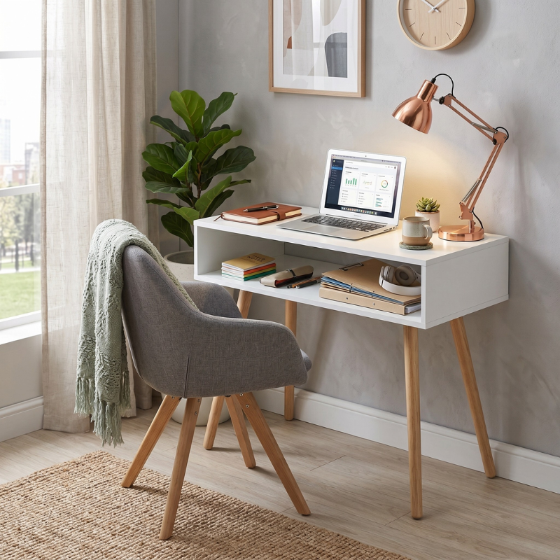 Multipurpose Computer Desk with Storage Drawer – Versatile Writing Study Table for Home Office – Modern Vanity Makeup Table & Professional Nail Tech Salon Desk – Space-Saving Design