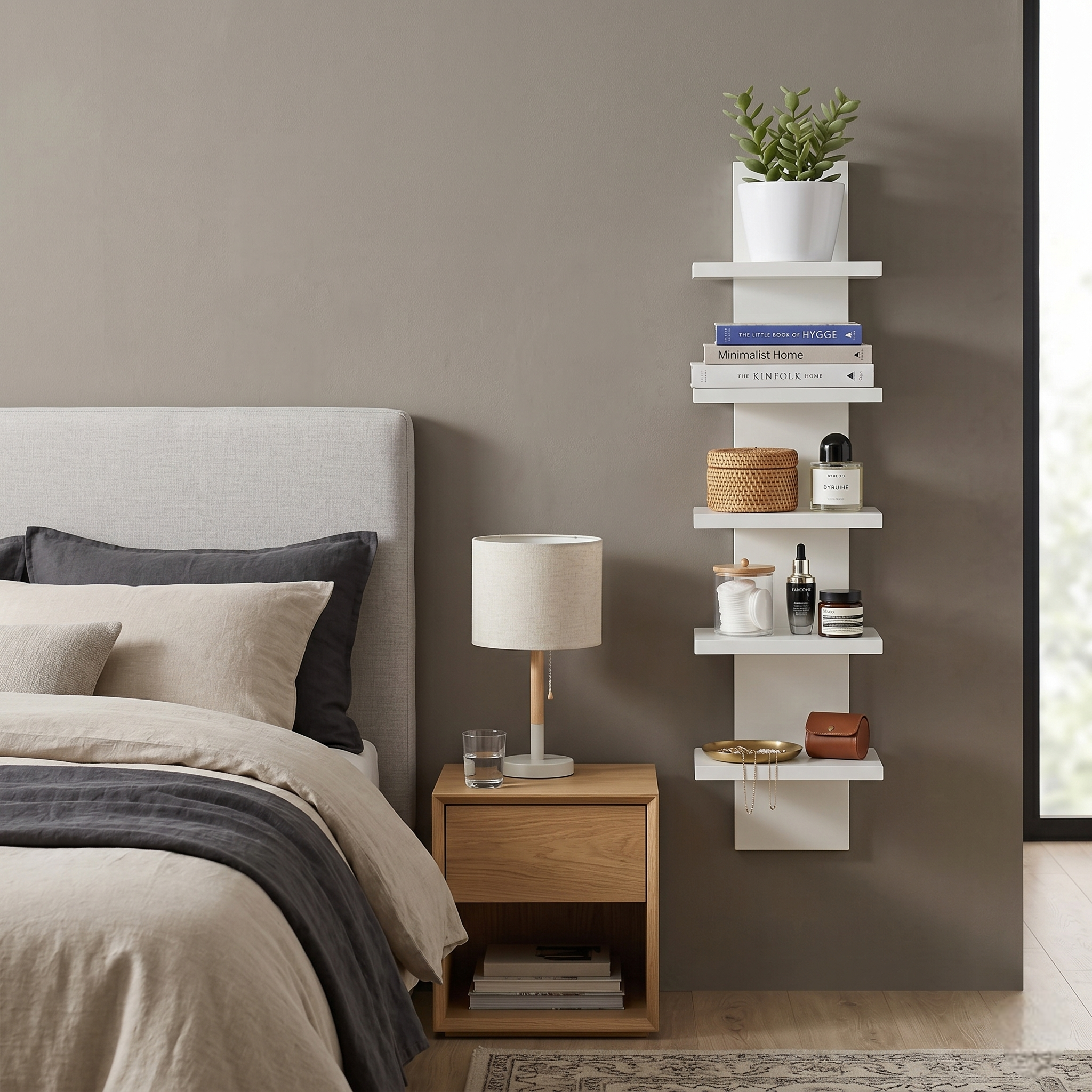 5-Tier Wall Mounted Floating Shelf – MDF Wood Display Rack with Scratch-Resistant Melamine Finish – Vertical Storage Organizer Bookshelf for Living Room, Bedroom & Office, White