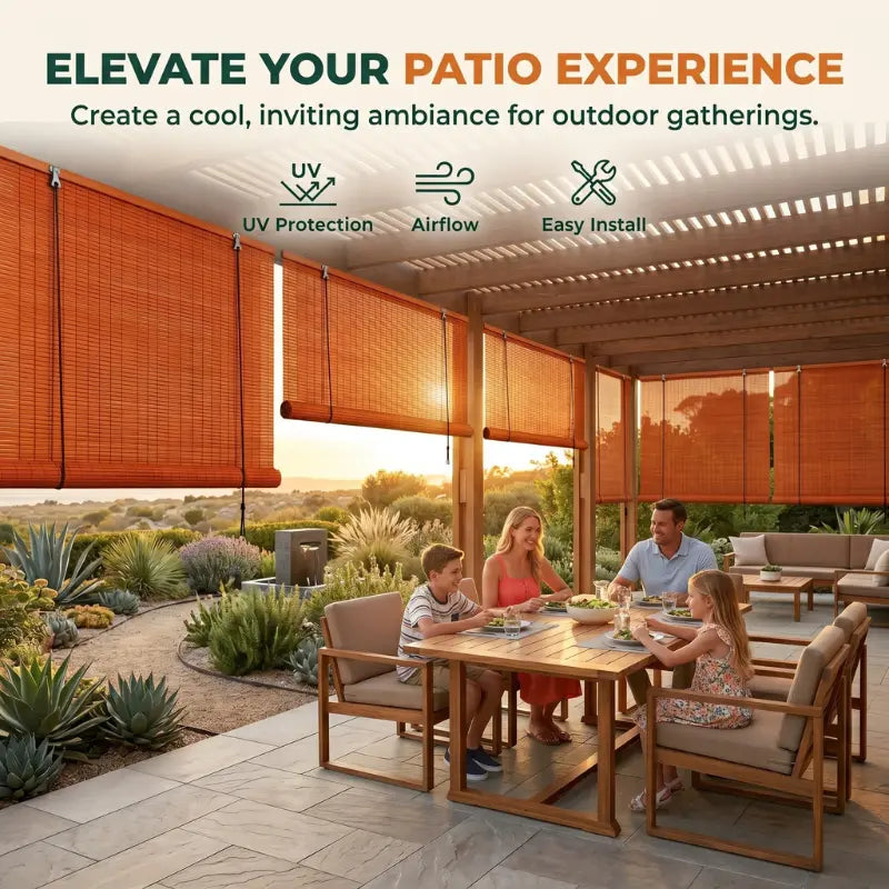 Bamboo Roll-Up Window Blinds – Weather-Resistant Outdoor Sun Shade & Rain Cover – Bamboo Slat Blinds with Cord Pull-Up Mechanism for Patio, Porch, Garden & Balcony Kikbo