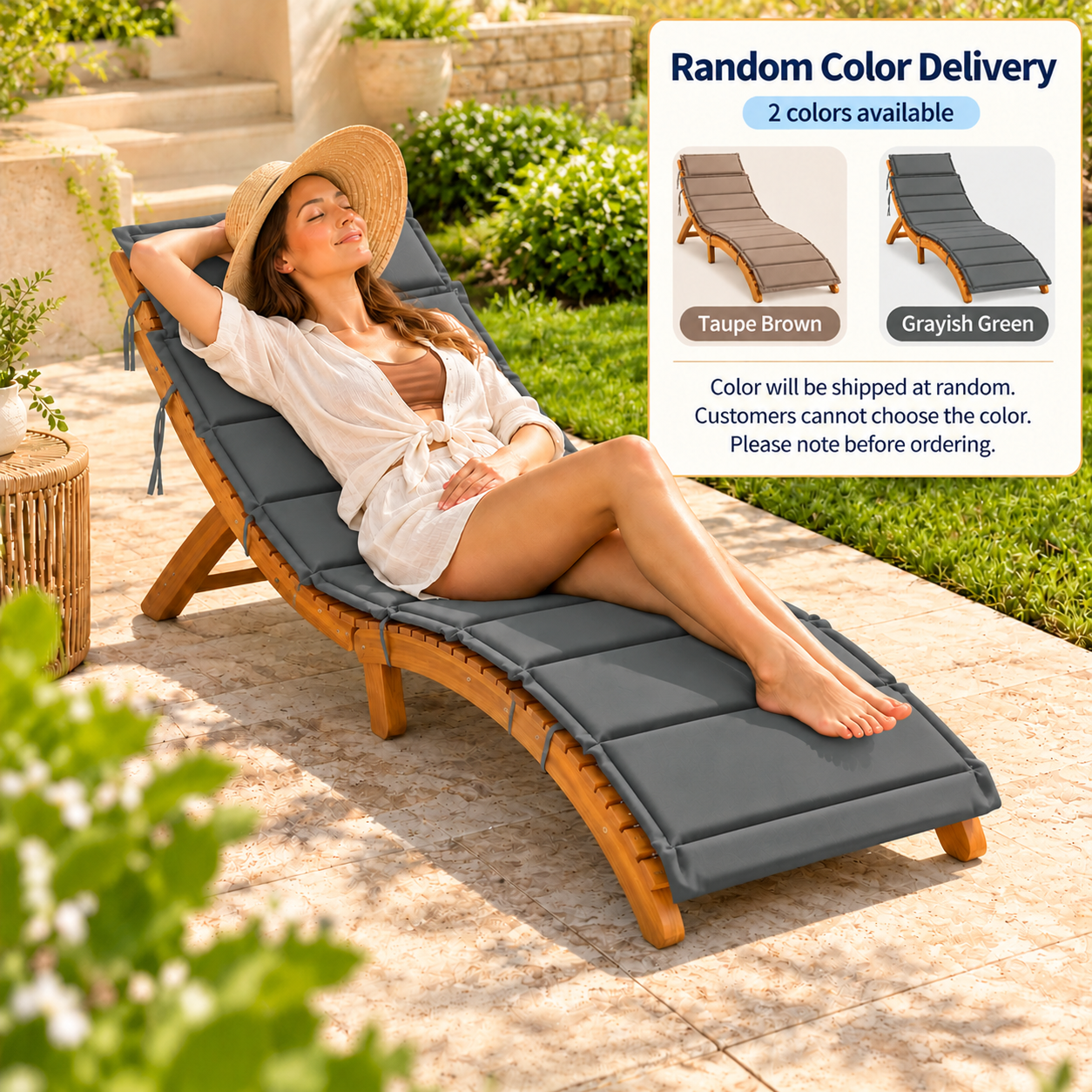 Sumba Wooden Curved Sun Lounger with Brown Cushion – Outdoor Chaise