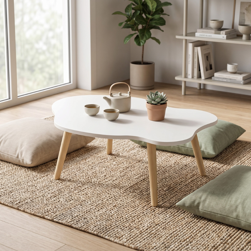 Modern Cloud-Shaped End Table – Minimalist Low Coffee Table with Chubby Legs – Decorative Wood Table for Small Spaces, Bedroom Couch Side & Nursery Playroom