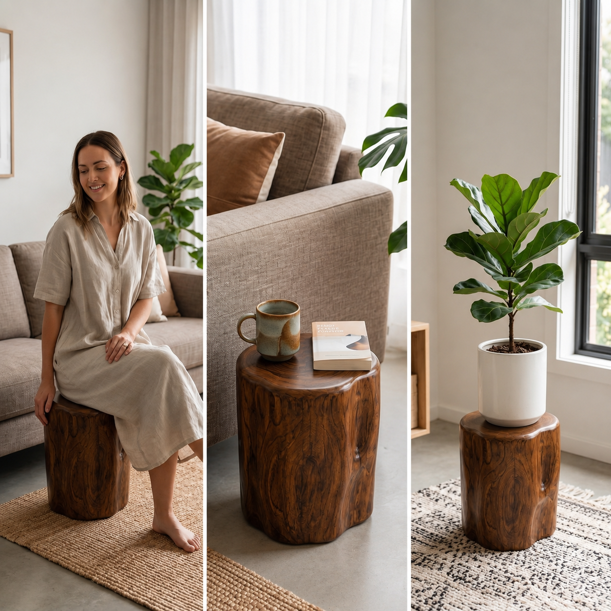 Multipurpose Solid Wood Stump Stool – Handcrafted Natural Tree Trunk Pedestal – Unique Live Edge Side Table, Plant Stand & Accent Seat – One-of-a-Kind Organic Modern Decor