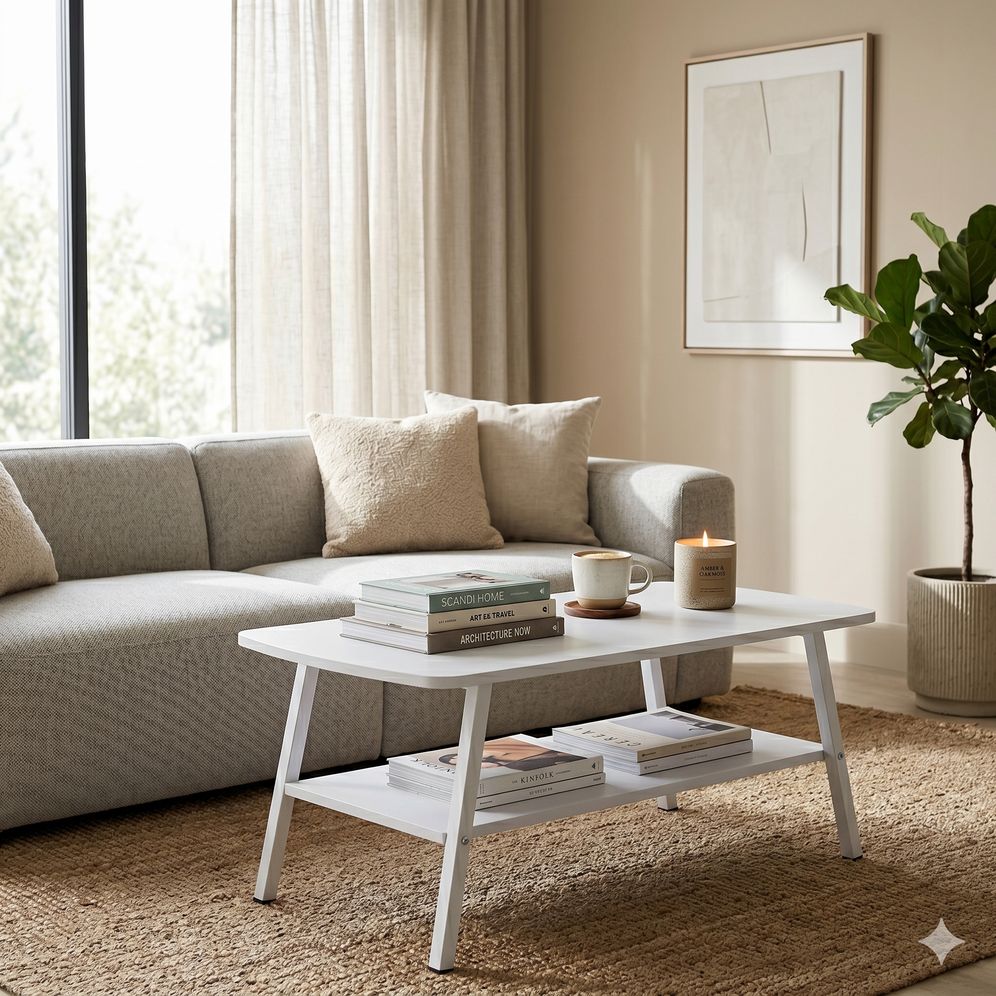 Modern 2-Tier Coffee Table – Sturdy 4-Legged Sofa Side Table for Living Room – Space-Saving Wooden Tea Table with Storage Shelf – Minimalist Central Cocktail Table for Home & Office