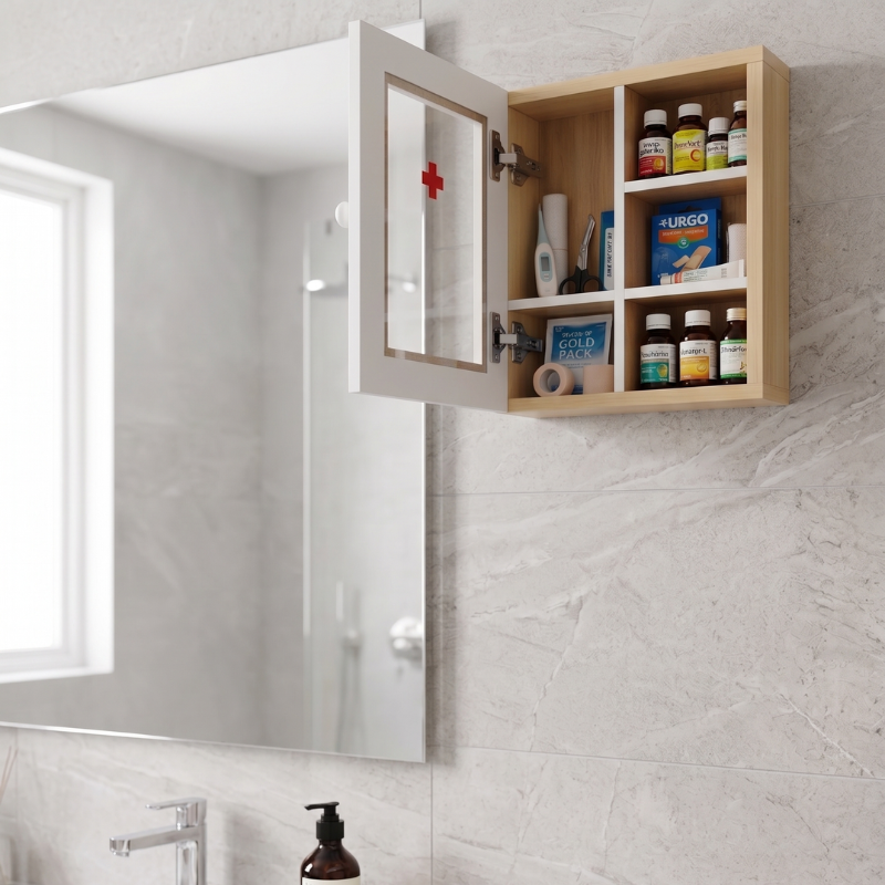 Wooden First Aid Medicine Cabinet – Wall Mounted Family Emergency Medical Box with Lock – Decorative Solid Wood Storage Organizer for Bathroom, Kitchen & Office, No-Drill