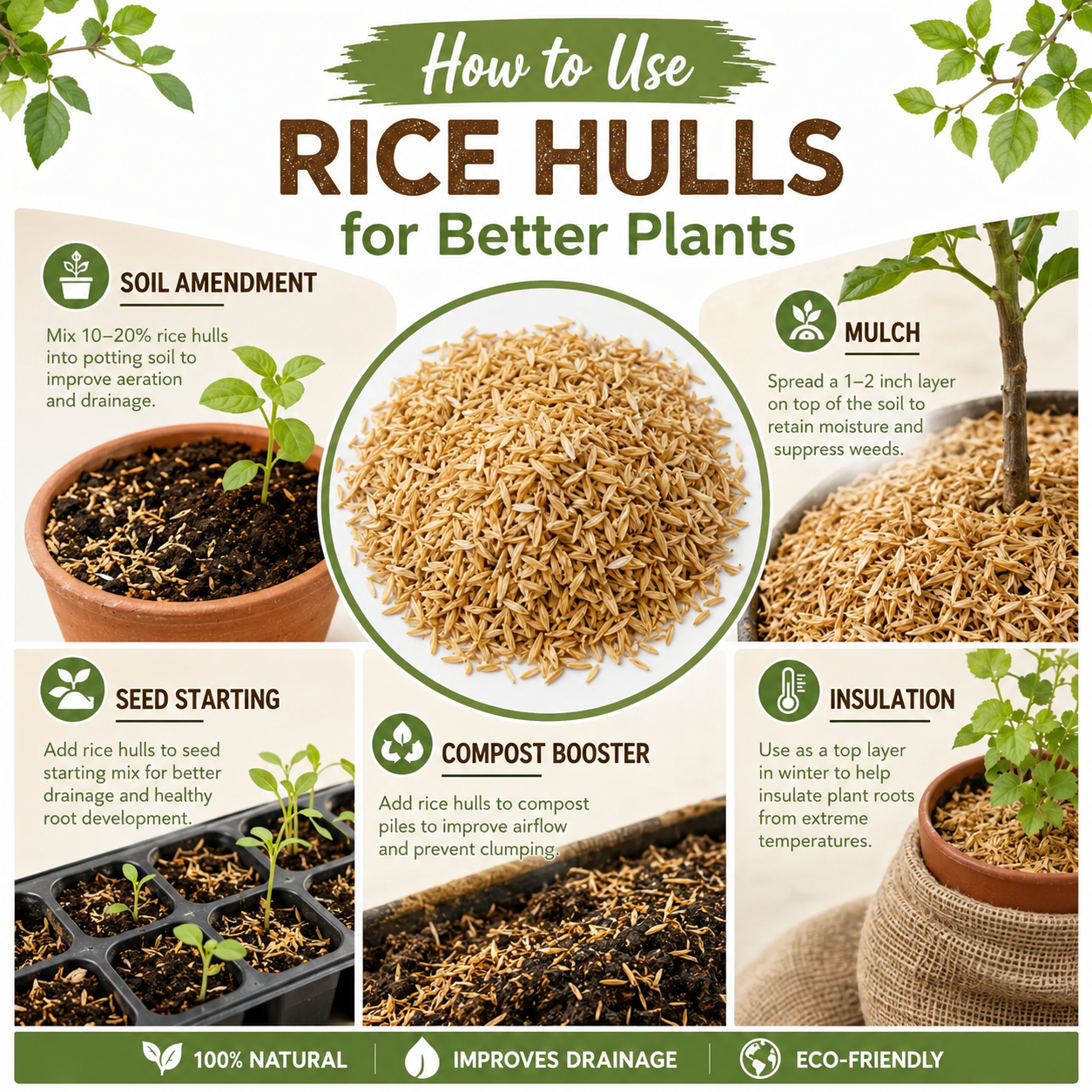 Organic Horticultural Grade Rice Hulls – Clean Soil Aeration Additive & Natural Chicken Bedding for Houseplants, Garden & Coop