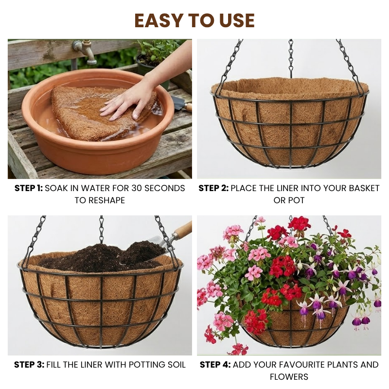 Round Coco Coir Liners Replacement – 100% Natural Coconut Fiber Planter Liners for Hanging Baskets – Eco-Friendly Replacement Liners for Flowers, Herbs & Vegetables