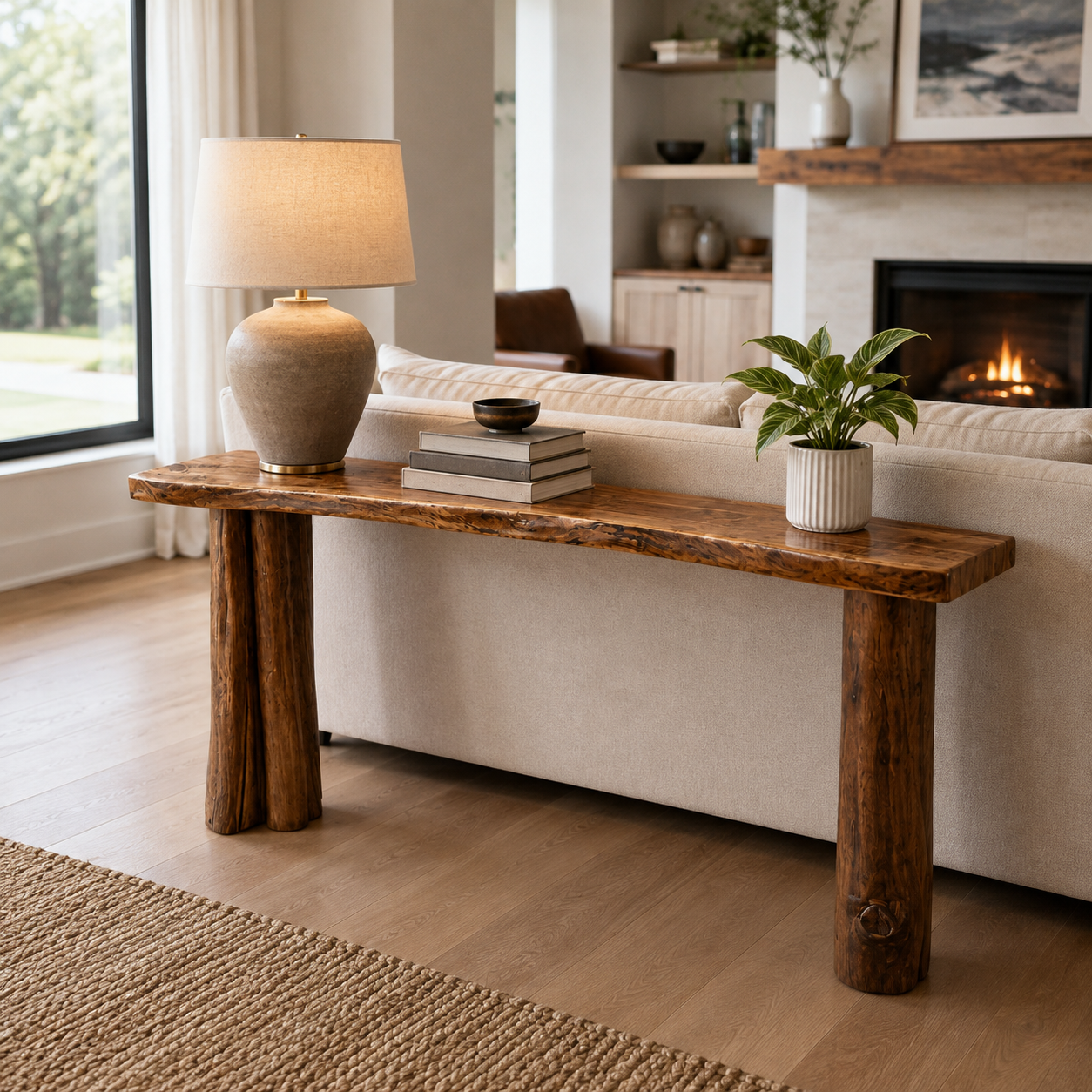 Solid Wood Console Table with Cylinder Legs – 2" Thick Slab Table