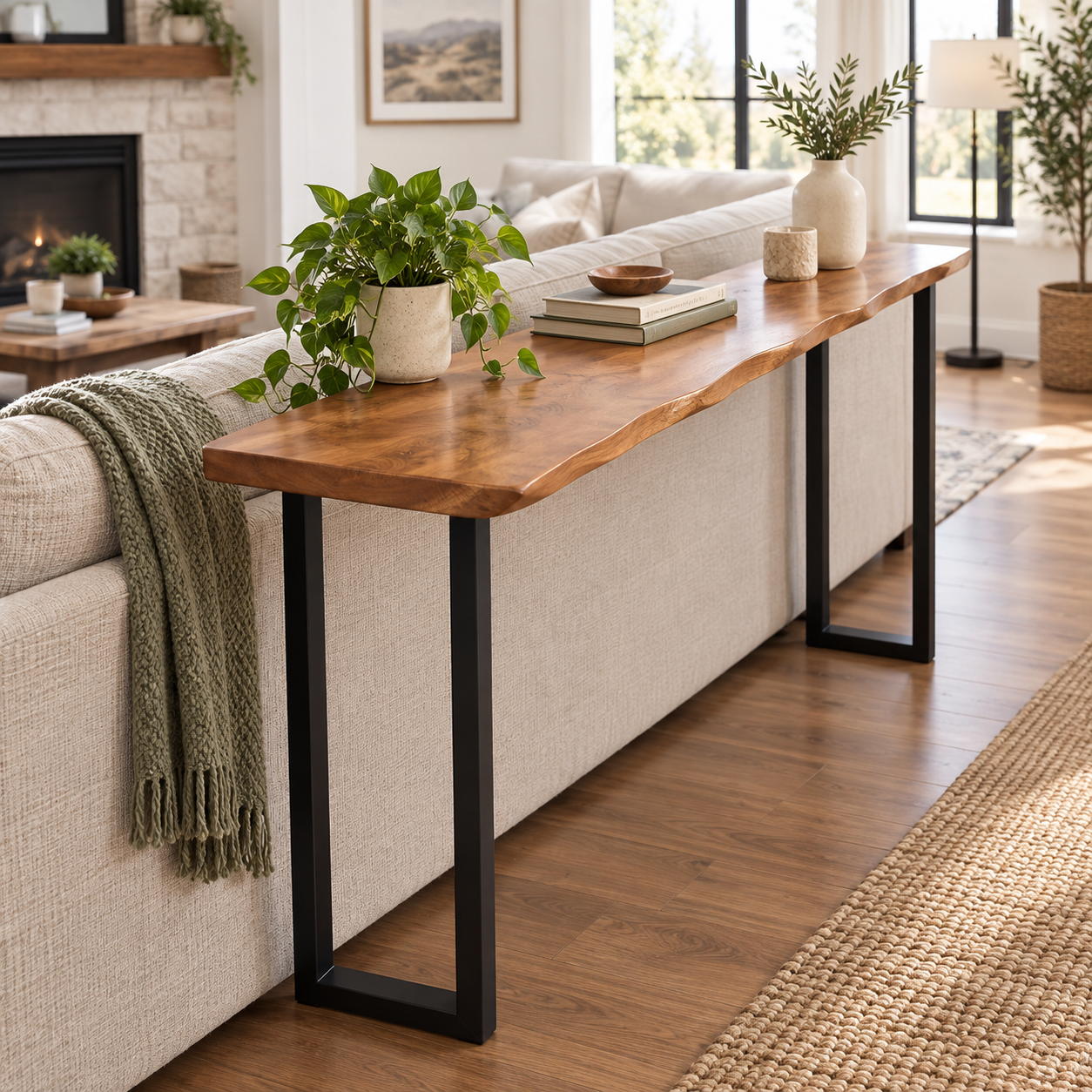 37.4" Tall Solid Wood Console Table – Bar Height Metal Leg Table