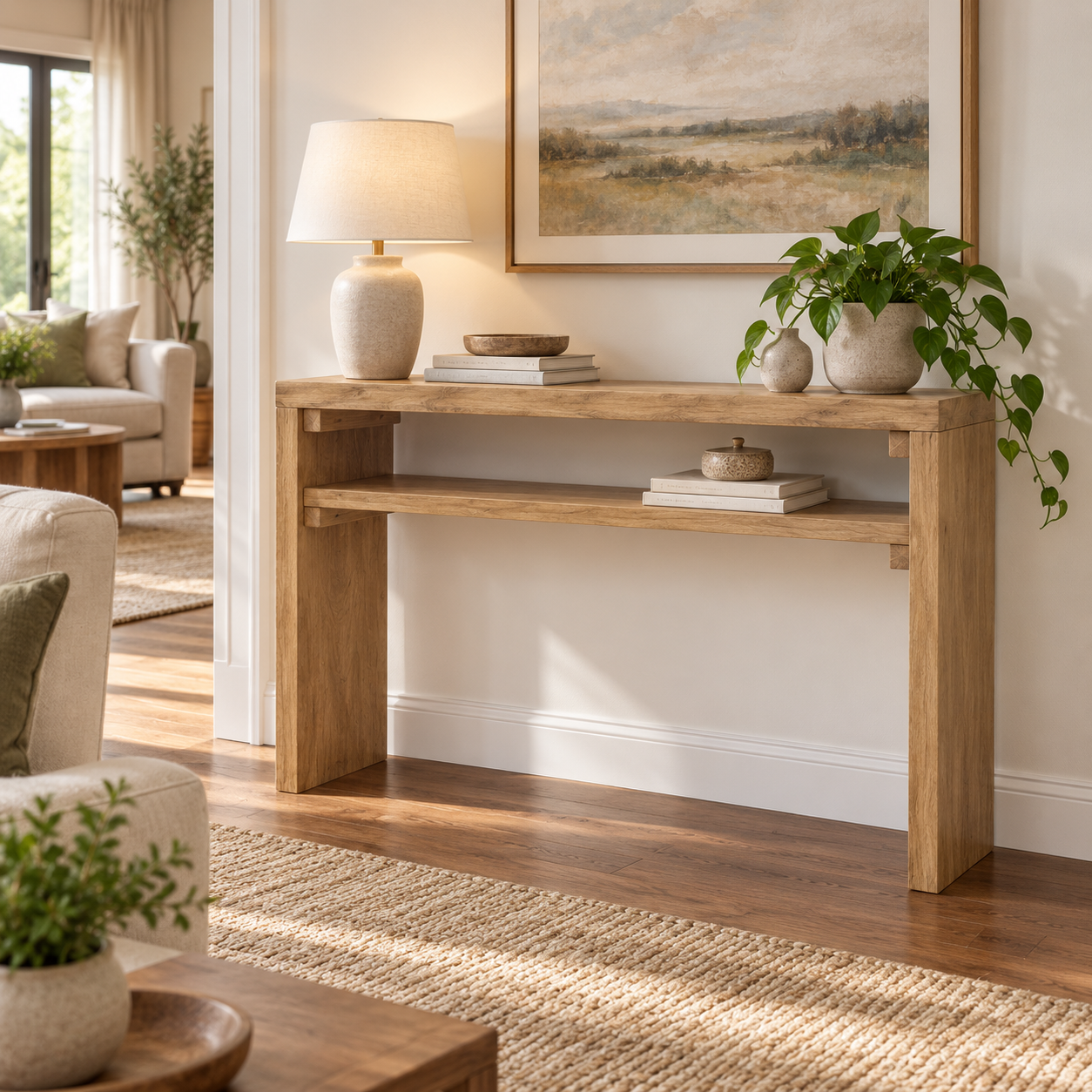 31.5" Tall Rustic Solid Wood Console Table – 2" Thick Slab Entryway Desk