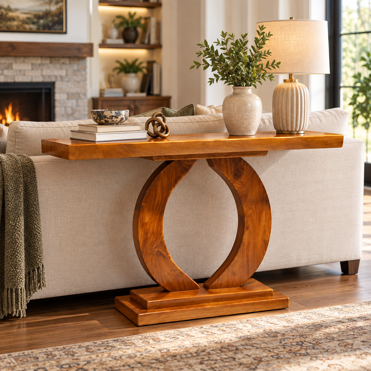 Solid Wood Console Table – 2" Thick Slab Table with Circular Base
