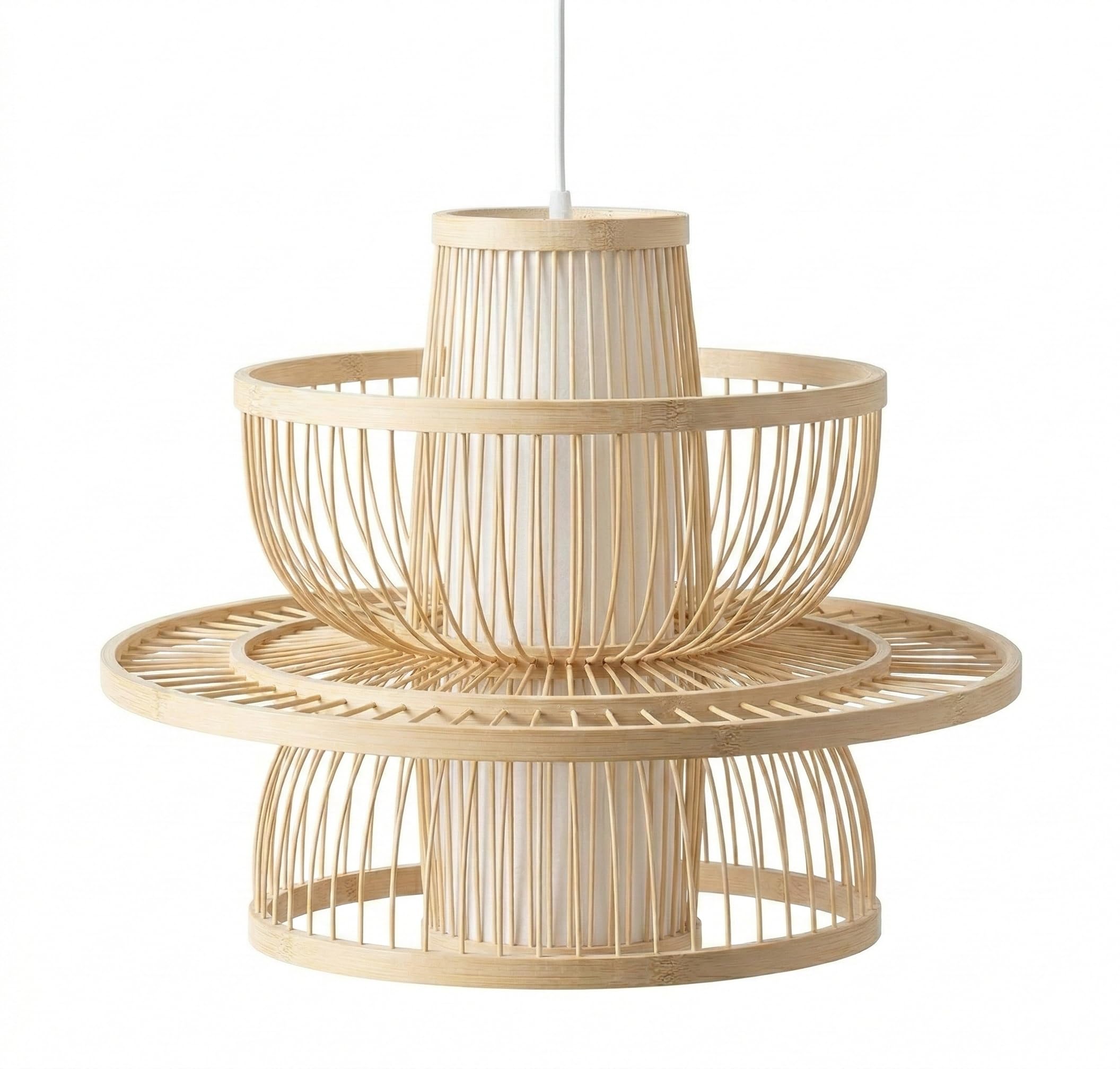 Conical Bamboo Lamp Shade Natural Chandelier Lampshade Handmade Wood Vintage Farmhouse Art Deco Ceiling Light Cover for LED or other bulbs 15.75 x 15.75in (40 x 40cm) - Uno Mount