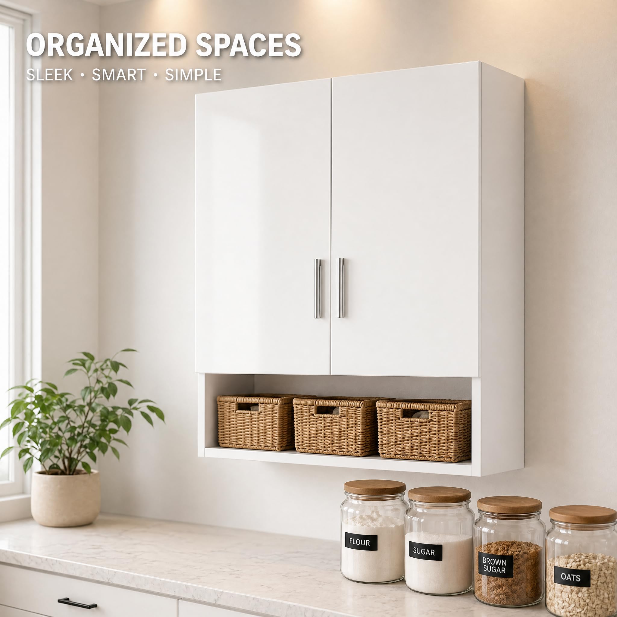 Kikbo Wall Mounted Kitchen Cabinet, 2-Door MDF Storage Cupboard, 23.6"x11.8"x31.5" (60×30×80cm), Modern Hanging Wall Cabinet for Small Kitchen, Bathroom, White