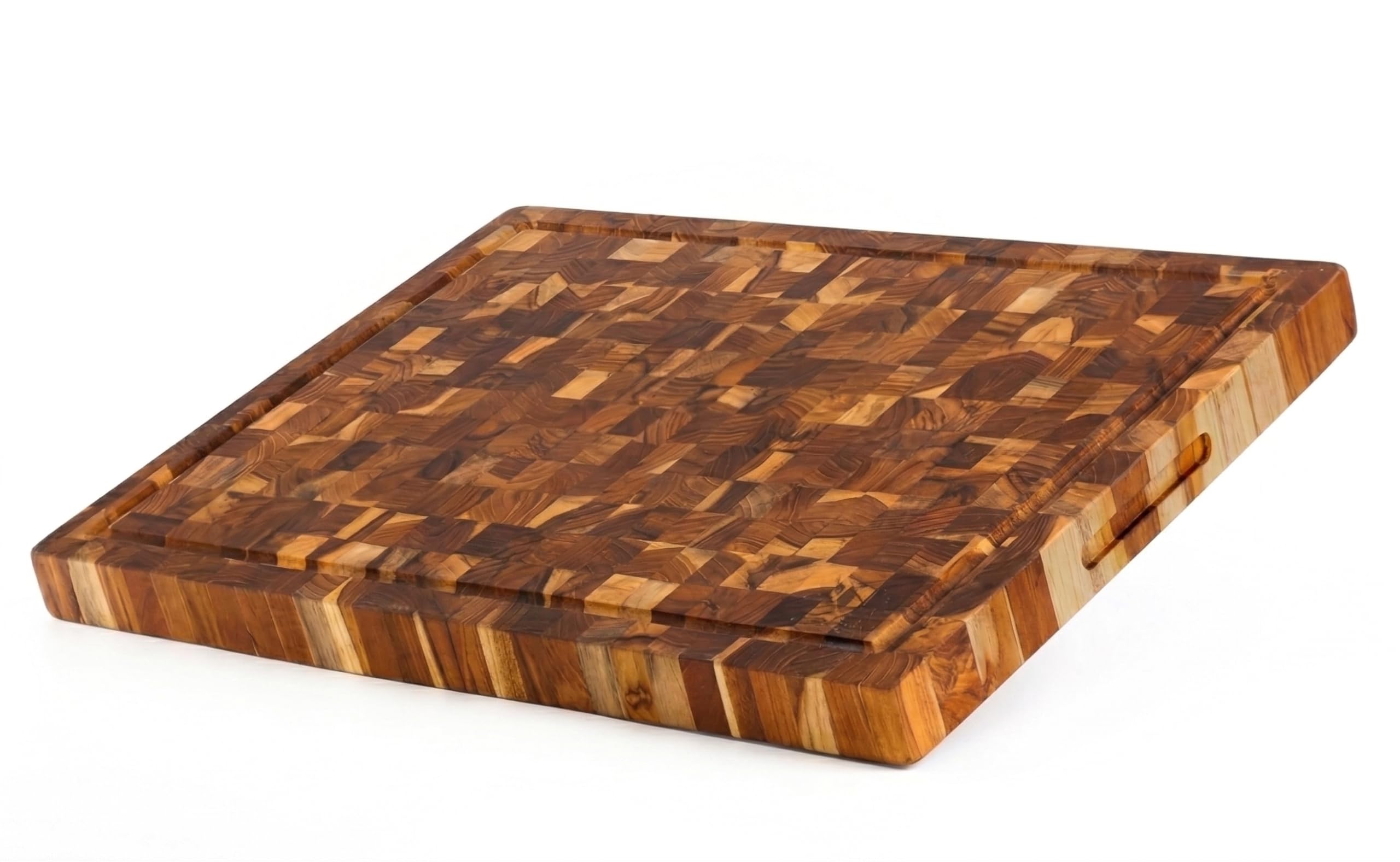 Natural Teak Wood Cutting Board with Juice Groove – Durable End Grain Butcher Block, Knife-Friendly, FSC, Medium Thick Chopping Board for Kitchen BBQ Gifts (11.8 x 7.9 x 1 Inches)