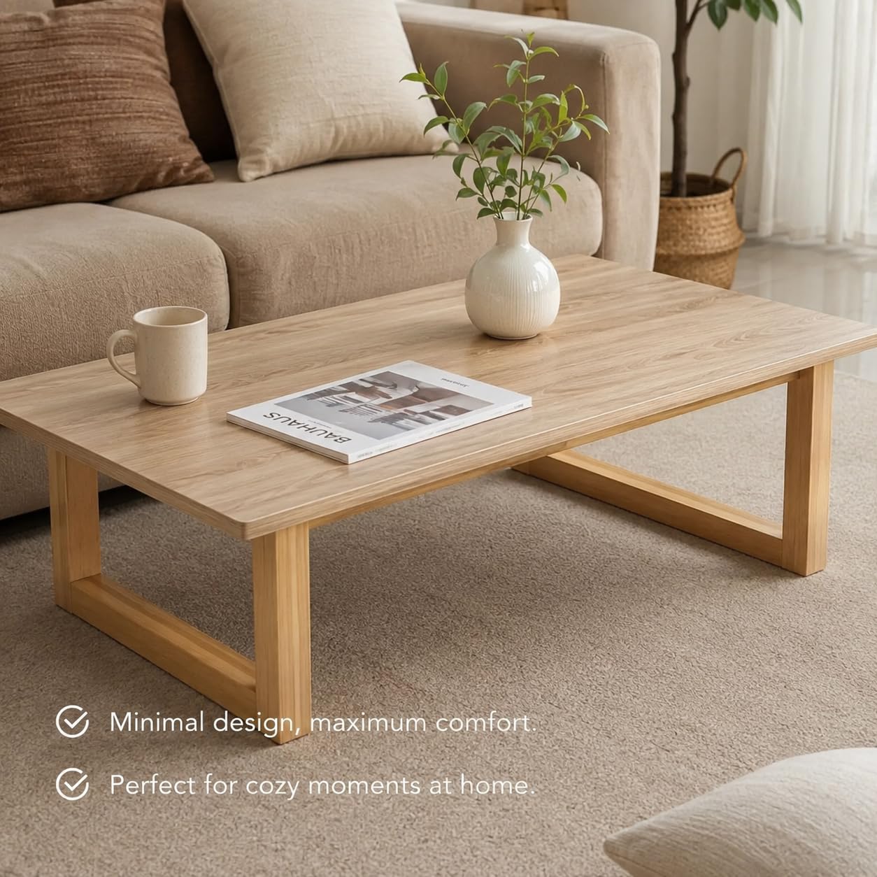 Foldable Floor Table with Folding Legs, Low Coffee Table, Wood Grain MDF Top, Portable Laptop Desk for Living Room, Bedroom, Study, Dining and Floor Seating, 39.4 x 23.6 Inch