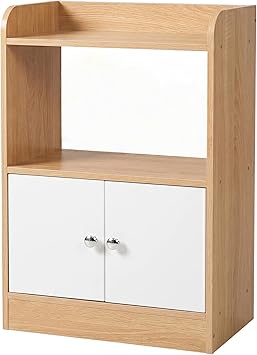 Modern MDF Bedside Storage Cabinet with 2 Doors and Open Shelf, Freestanding Nightstand Organizer for Bedroom, Living Room, Entryway, Natural Wood Finish, 23.6 x 15.7 x 9.4 Inch