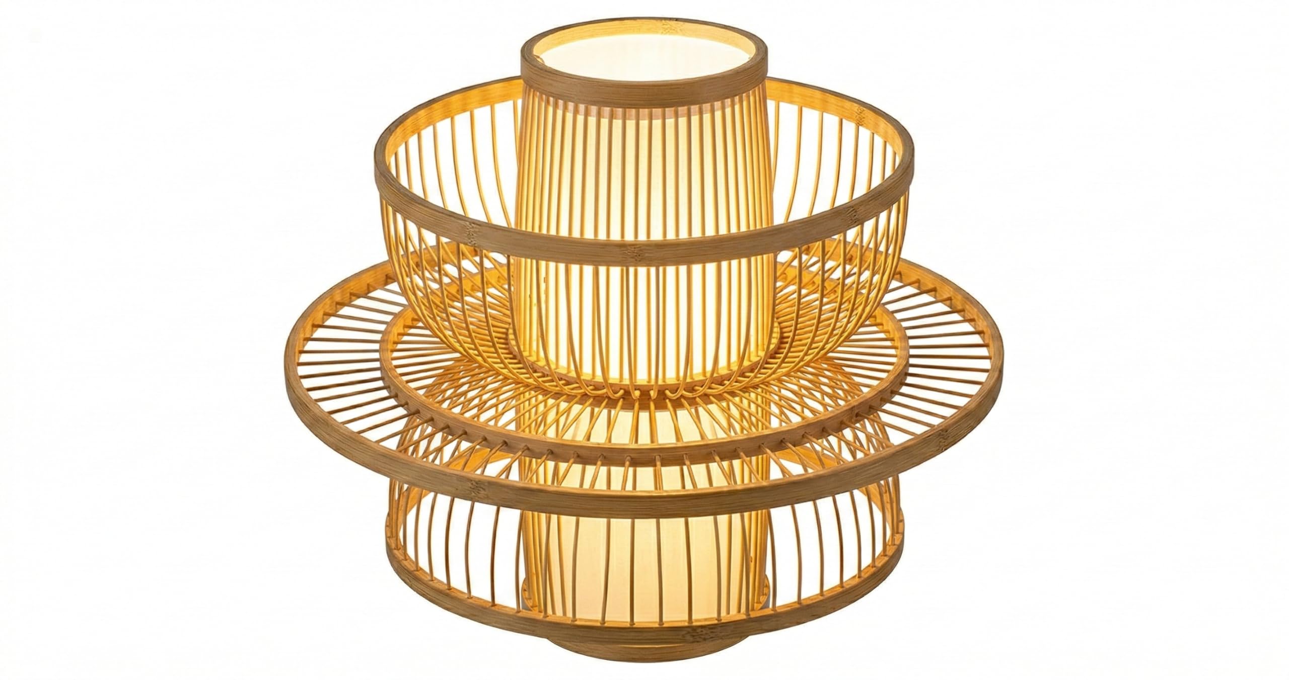 Conical Bamboo Lamp Shade Natural Chandelier Lampshade Handmade Wood Vintage Farmhouse Art Deco Ceiling Light Cover for LED or other bulbs 15.75 x 15.75in (40 x 40cm) - Uno Mount
