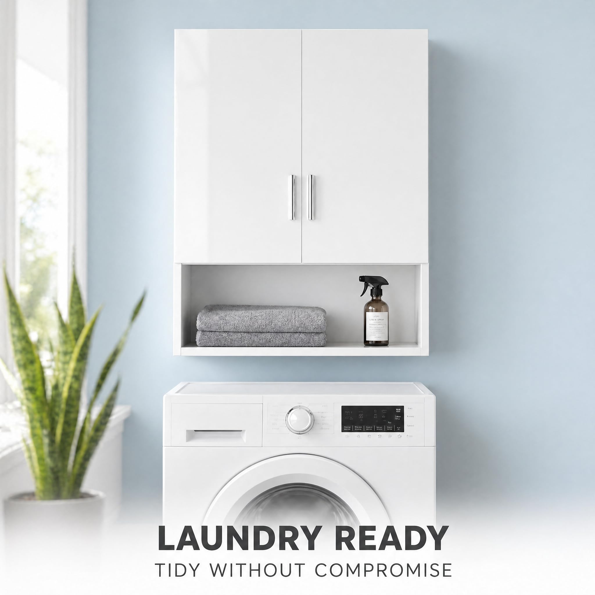 Kikbo Wall Mounted Kitchen Cabinet, 2-Door MDF Storage Cupboard, 23.6"x11.8"x31.5" (60×30×80cm), Modern Hanging Wall Cabinet for Small Kitchen, Bathroom, White