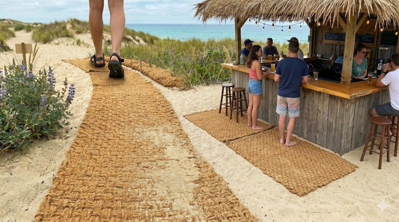 Kikbo Coconut Coir Fiber Mat 8.2ft x 3.2ft (2.5m x 1m) – Outdoor Indoor Rug for Decoration, Beach, Parties, Events Landscaping & Erosion Control - Rustic Natural and Strong, Natural & Biodegradable