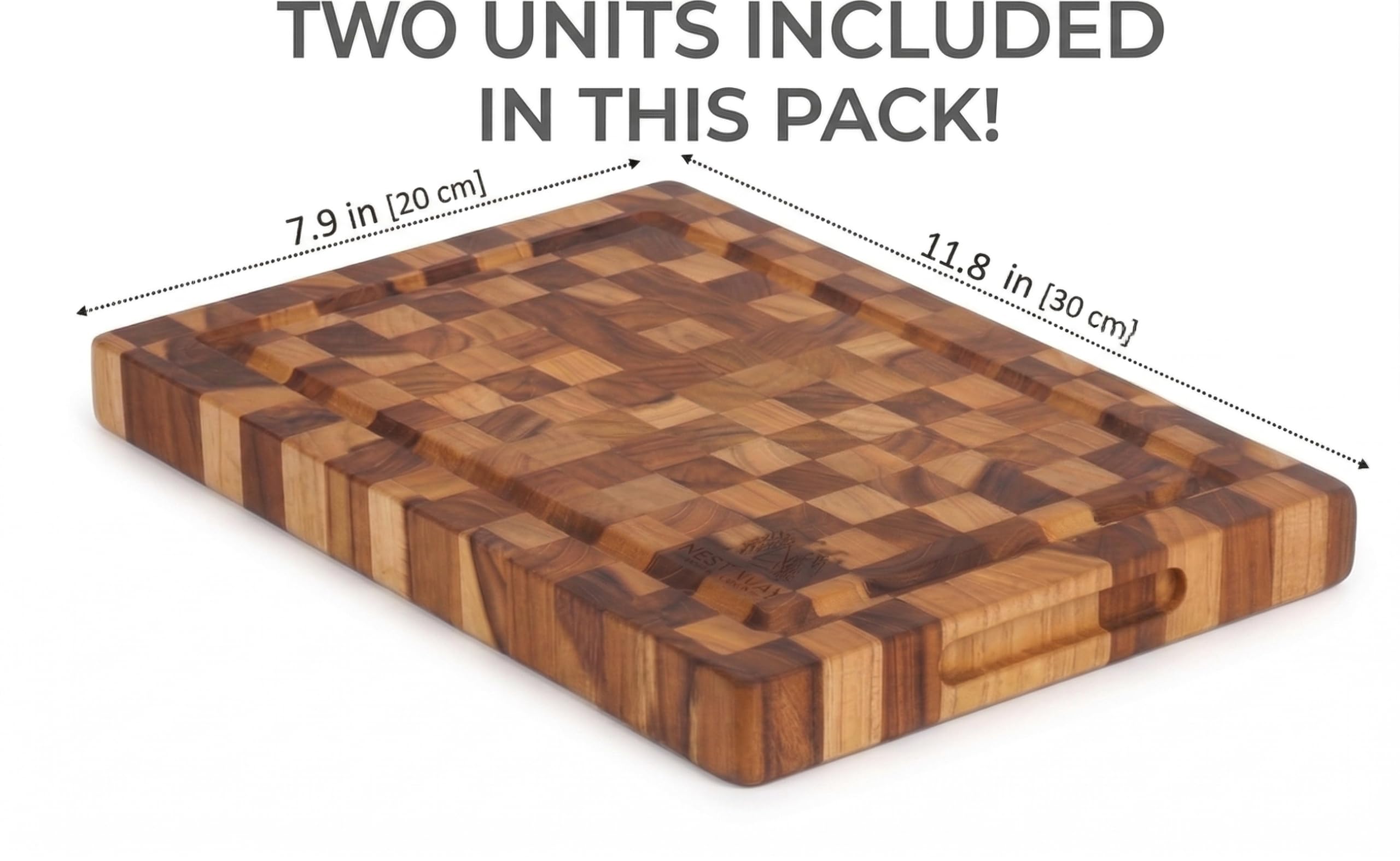 Natural Teak Wood Cutting Board with Juice Groove – Durable End Grain Butcher Block, Knife-Friendly, FSC, Medium Thick Chopping Board for Kitchen BBQ Gifts (11.8 x 7.9 x 1 Inches)