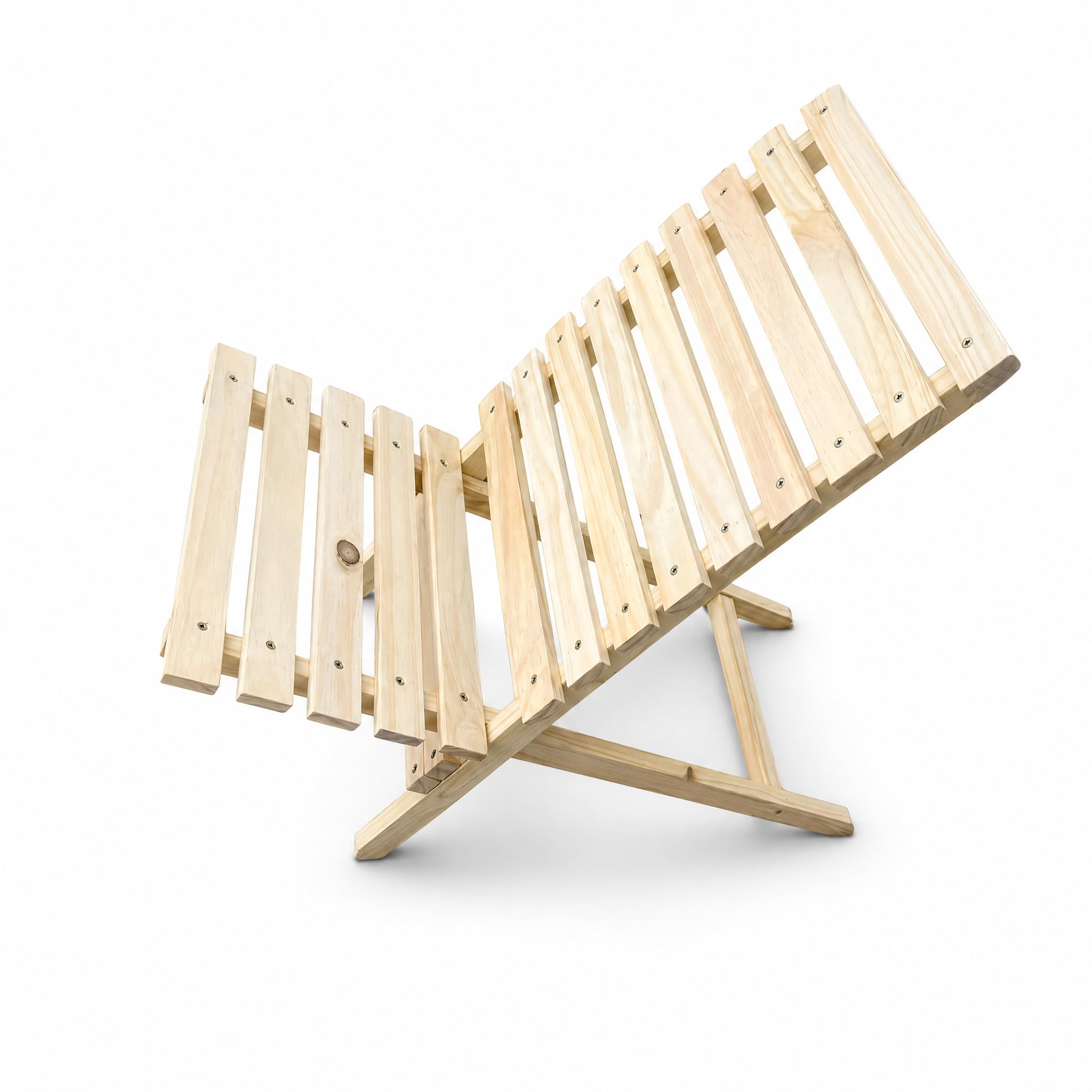 Kikbo Folding Wooden Outdoor Chair, Natural Pine Wood Slatted Lounge Chair, Portable Compact Patio Camping Beach Seating, Modern Minimalist Design, No Assembly