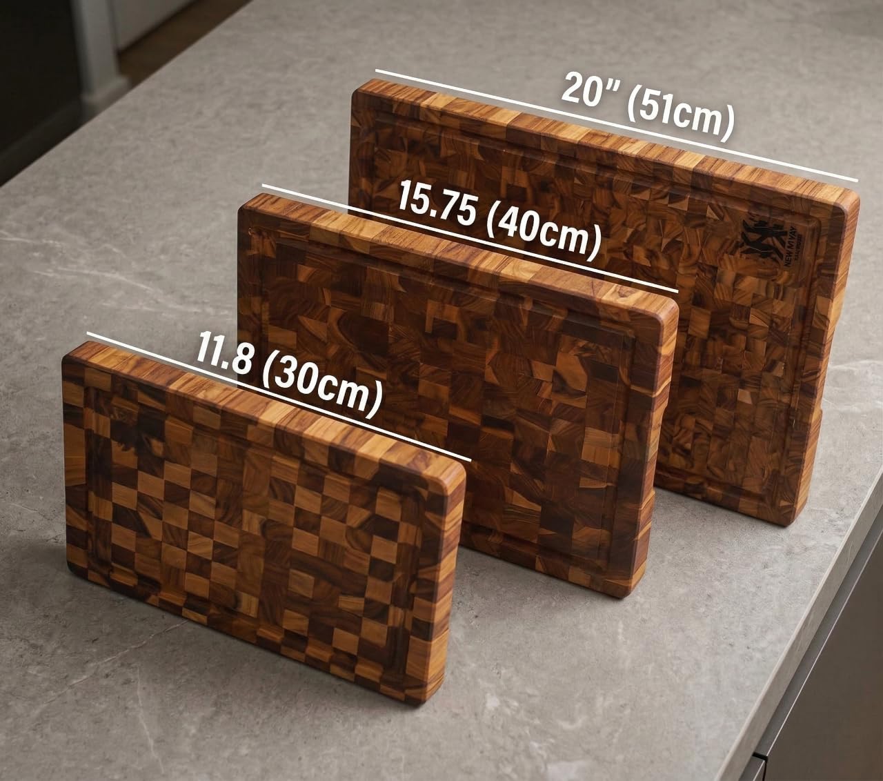 Natural Teak Wood Cutting Board with Juice Groove – Durable End Grain Butcher Block, Knife-Friendly, FSC, Medium Thick Chopping Board for Kitchen BBQ Gifts (11.8 x 7.9 x 1 Inches)