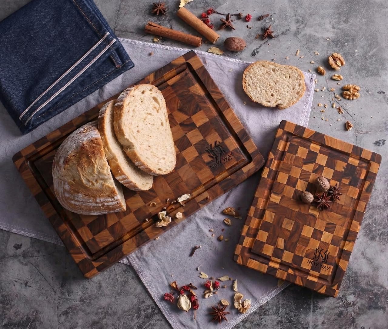 Natural Teak Wood Cutting Board with Juice Groove – Durable End Grain Butcher Block, Knife-Friendly, FSC, Medium Thick Chopping Board for Kitchen BBQ Gifts (11.8 x 7.9 x 1 Inches)