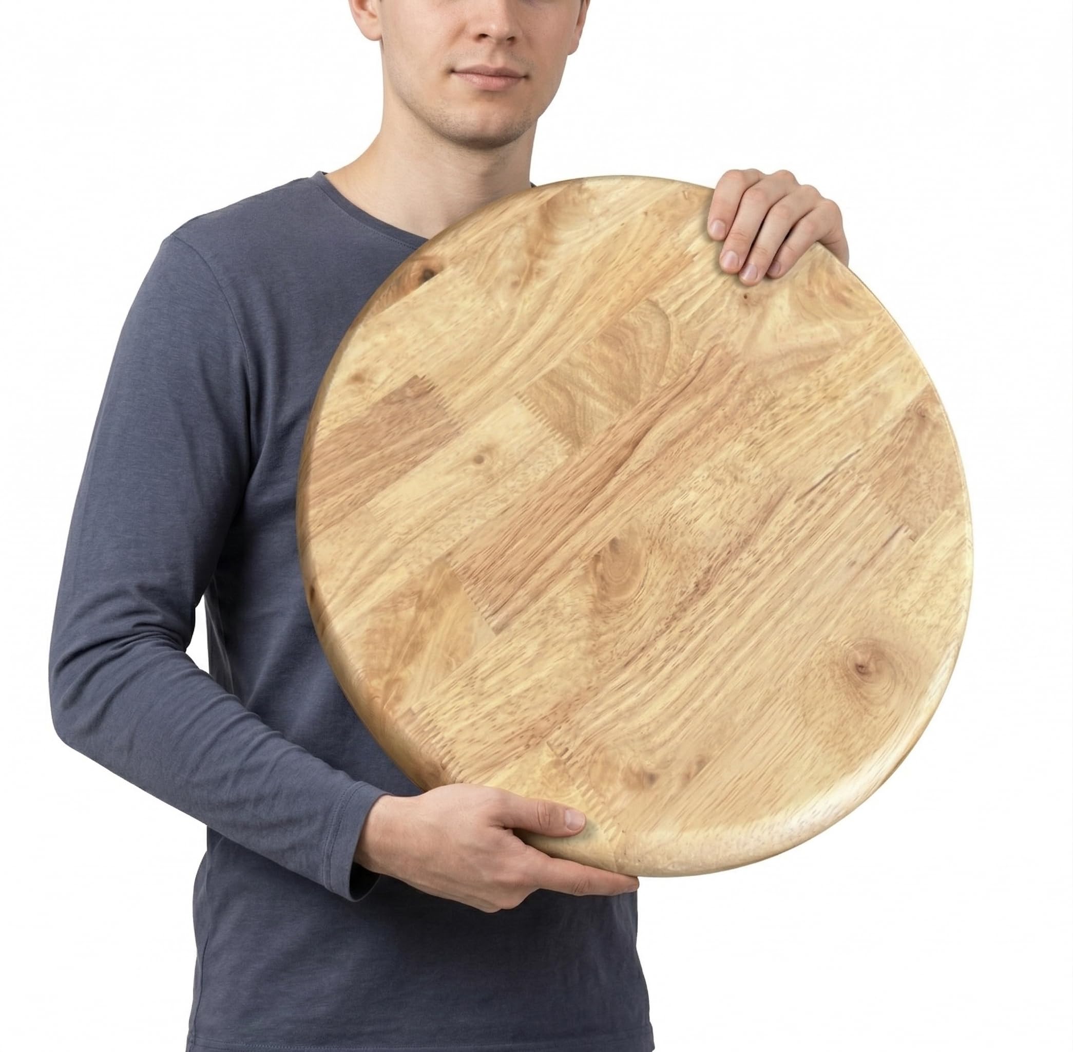 Kikbo Round Wooden Table Top 19.7 Inch (50cm) Rubber Wood for Dining Restaurant Home DIY Coffee Serving Indoor Outdoor Use Ruberwood End Table Nightstand