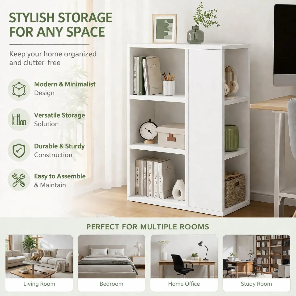 Kikbo Corner Bathroom Storage Shelf, 3-Tier Waterproof Wood Plastic Composite Organizer, Freestanding Small Space Storage Rack for Bathroom, Living Room, Kitchen, White (23.6 x 9.8 x 32.7 in)