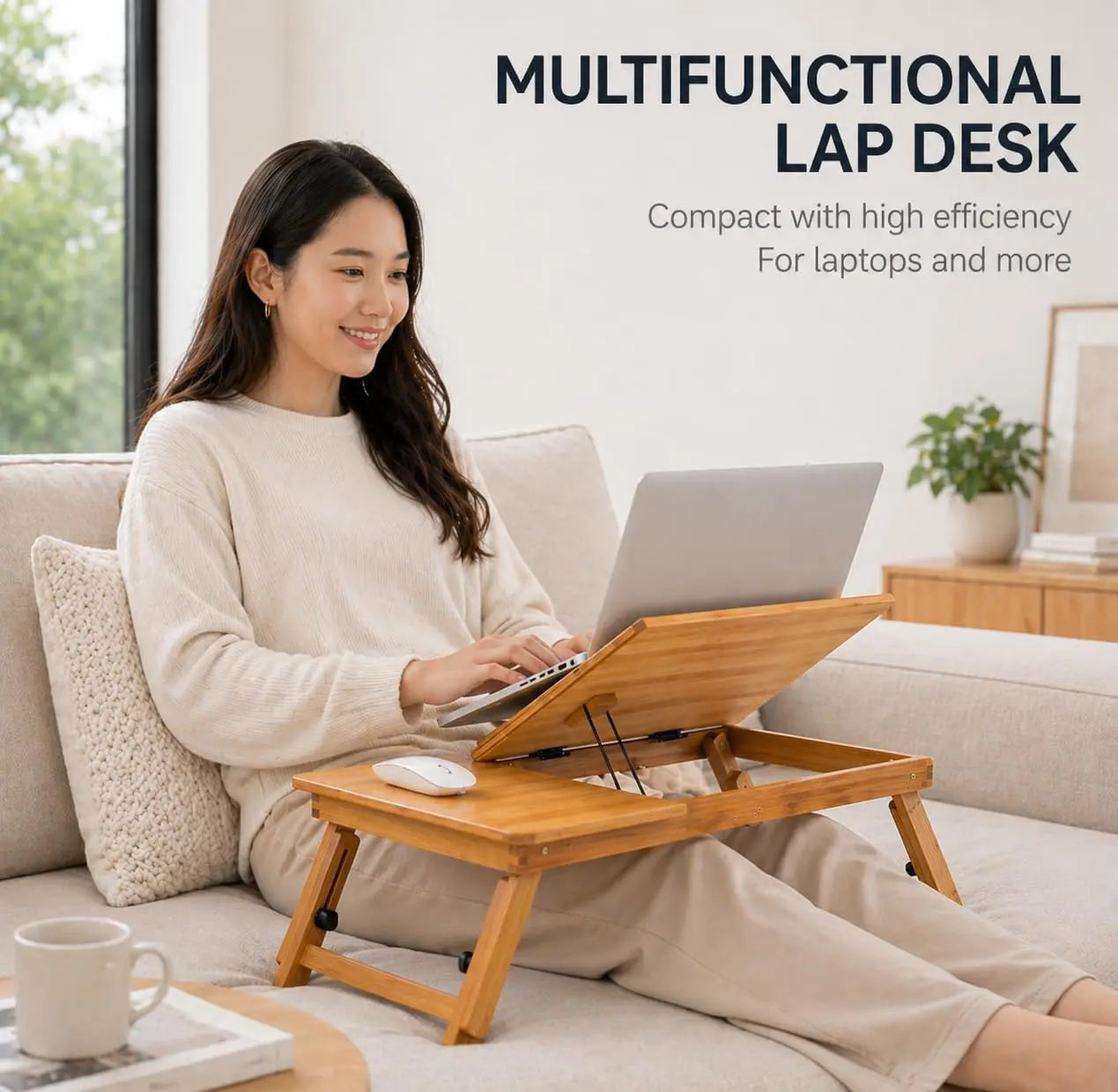 Kikbo Adjustable Folding Floor or Laptop Study Desk Table – 28.3" x 13.8" Desktop, Height Adjustable 10.6"–14.2", Tilting Reading Surface, Portable Desk for Bed, Sofa & Floor