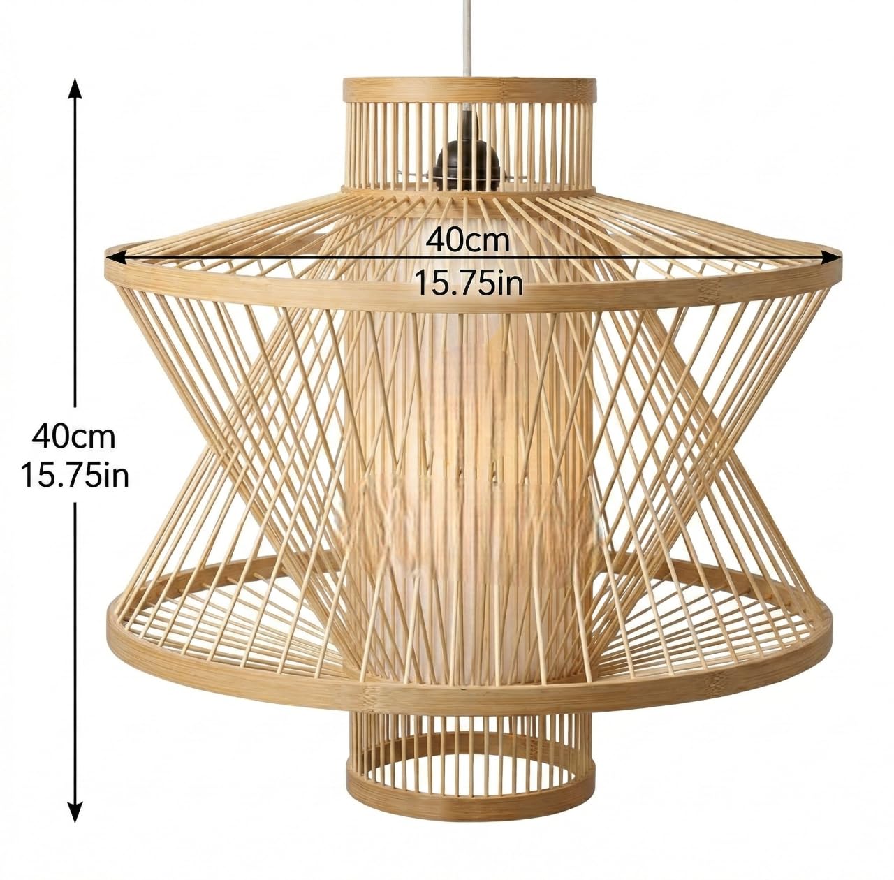 Conical Bamboo Lamp Shade Natural Chandelier Lampshade Handmade Wood Vintage Farmhouse Art Deco Ceiling Light Cover for LED or other bulbs 15.75 x 15.75in (40 x 40cm) - Uno Mount