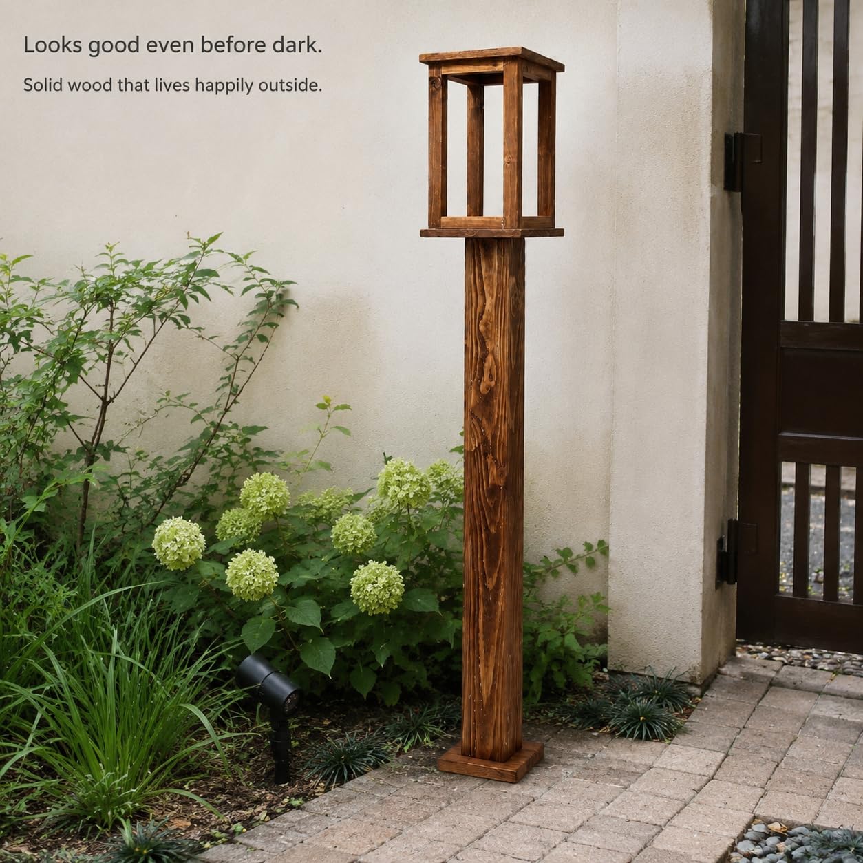 Wooden Lantern Post Stand for Outdoor, Rustic Wood Lamp Post Holder for Solar Lanterns, Decorative Garden Lantern Pedestal for Patio, Walkway, Yard & Porch, Brown, 35.4 Inch