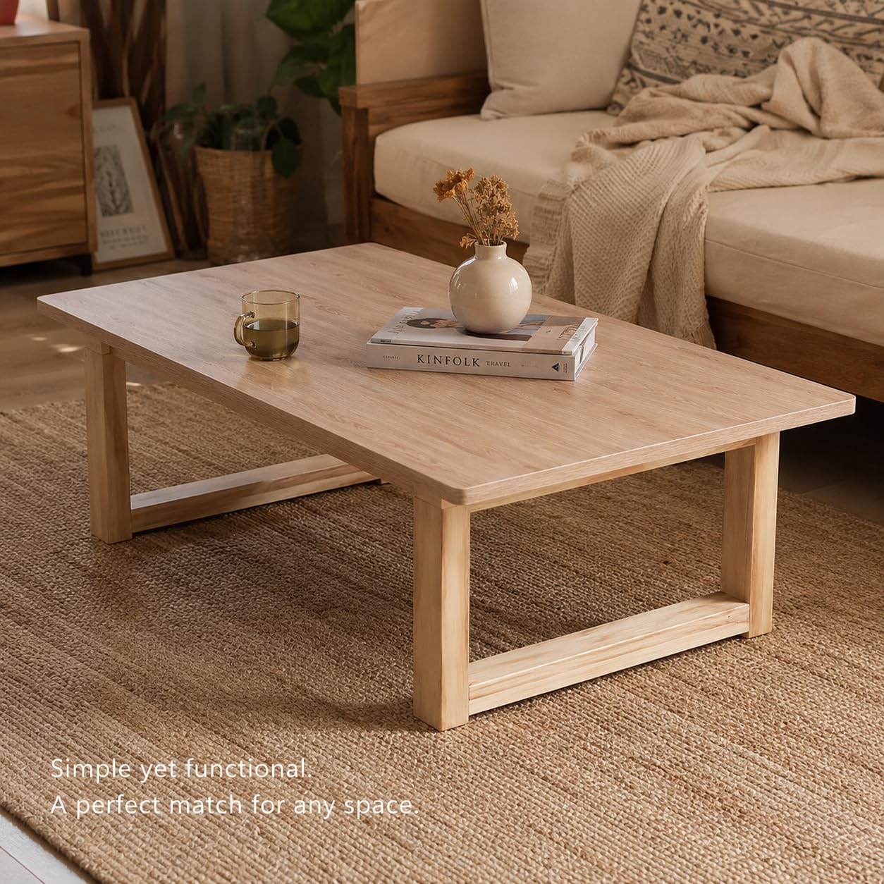 Foldable Floor Table with Folding Legs, Low Coffee Table, Wood Grain MDF Top, Portable Laptop Desk for Living Room, Bedroom, Study, Dining and Floor Seating, 39.4 x 23.6 Inch