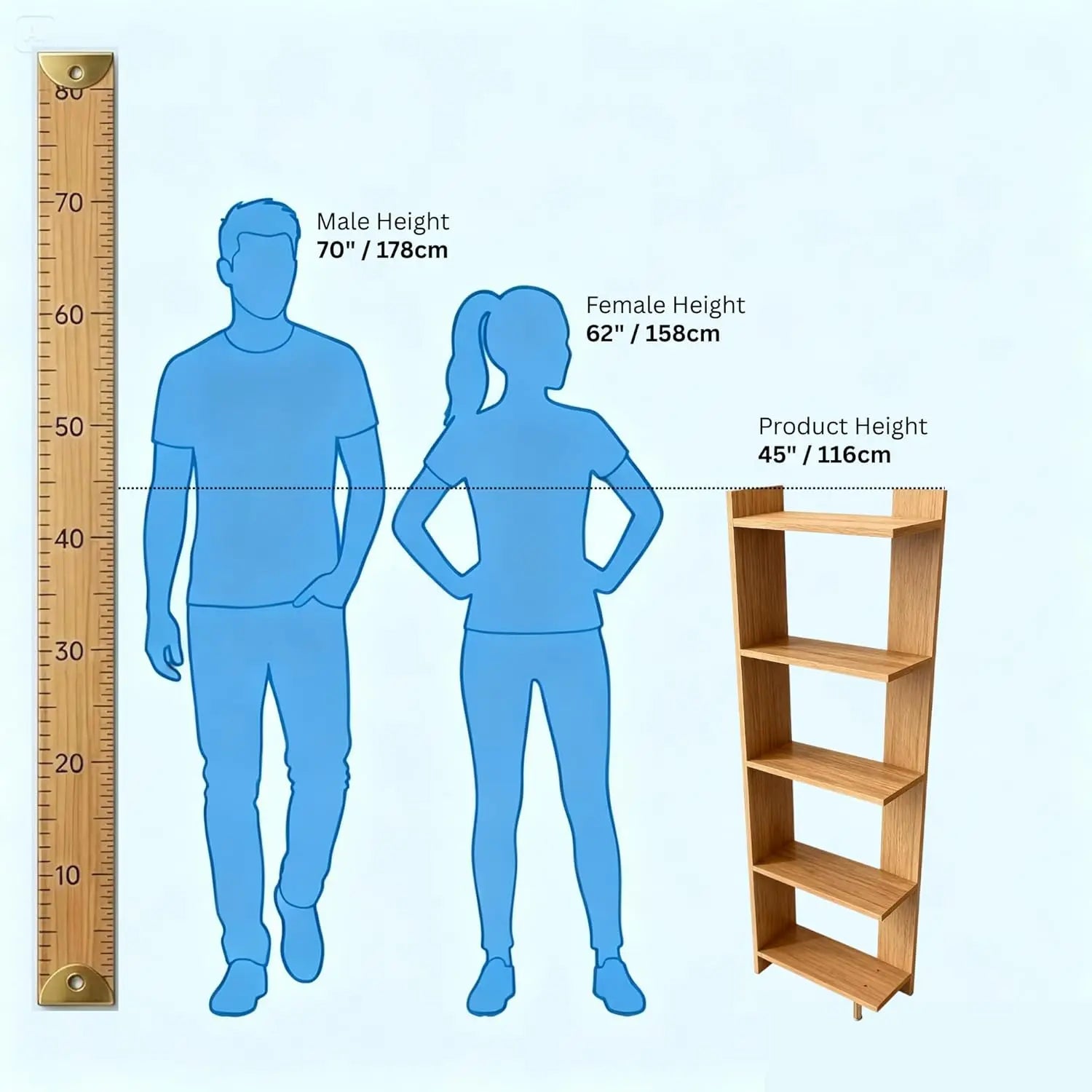5-Tier Wooden Bookcase – Space-Saving MDF Storage Shelf for Home or Office Kikbo