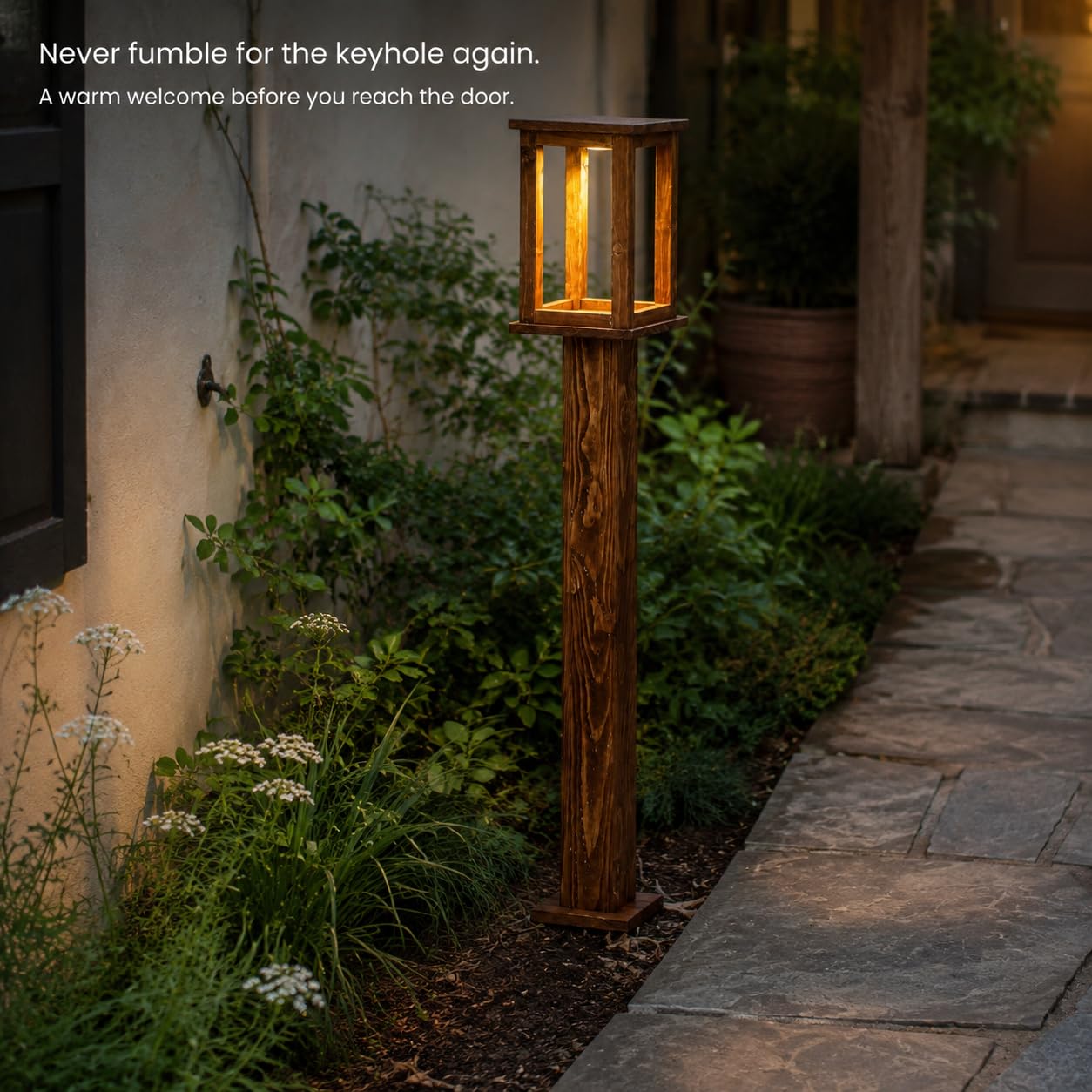 Wooden Lantern Post Stand for Outdoor, Rustic Wood Lamp Post Holder for Solar Lanterns, Decorative Garden Lantern Pedestal for Patio, Walkway, Yard & Porch, Brown, 35.4 Inch