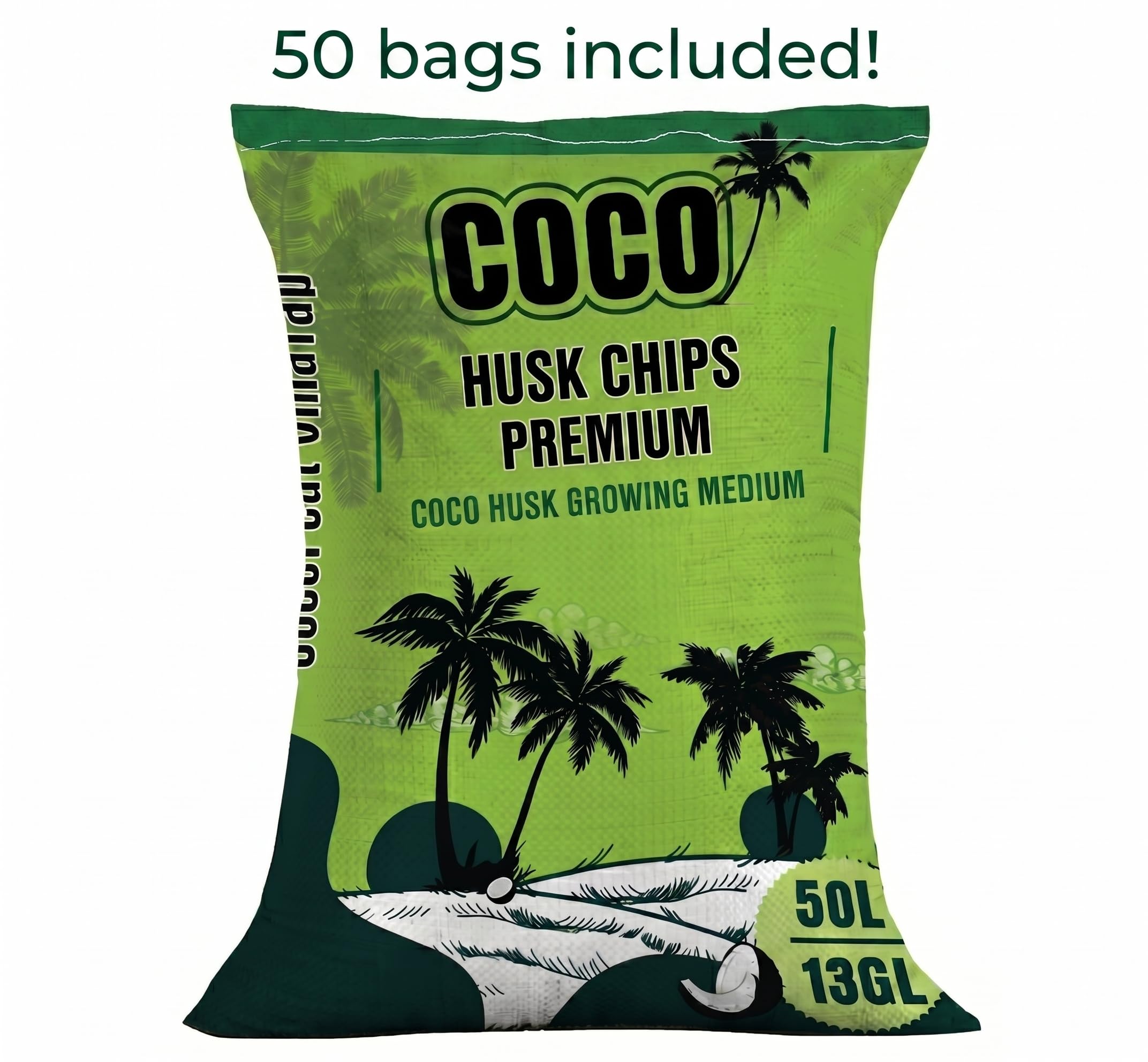 Coco Husk Chips Bags Bulk 50 x 50 Litre / 13 Gallon / 52 Quart – Pre-Washed, Low EC Coconut Substrate for Orchids, Aroids – Mulch, Potting Mix & Reptile Bedding