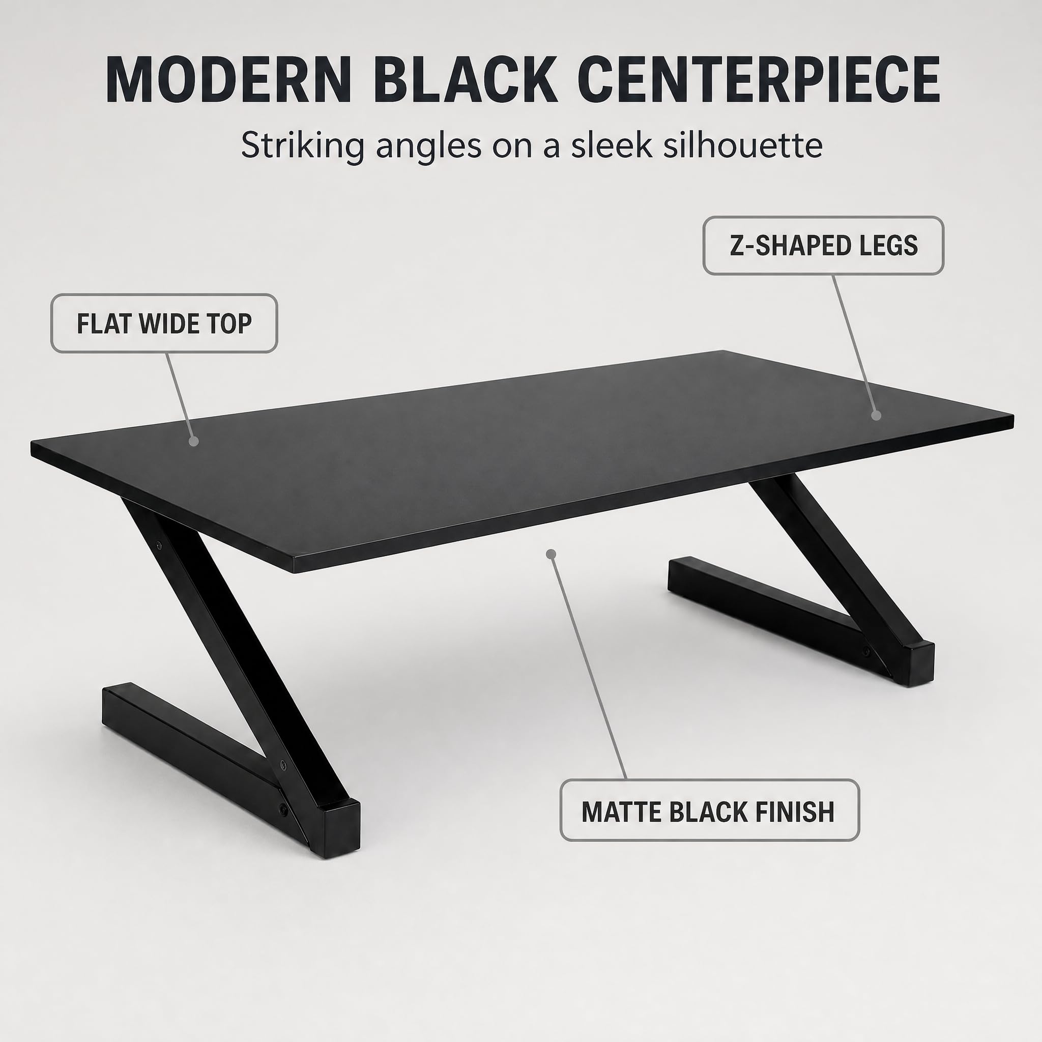 Z-Shaped Folding Floor Desk, Foldable Laptop Table for Sitting on Floor, Space Saving Coffee Table with MDF Wood Top & Metal Frame, Pre-Assembled, Black, 47.2 x 23.6 x 13.8 Inch