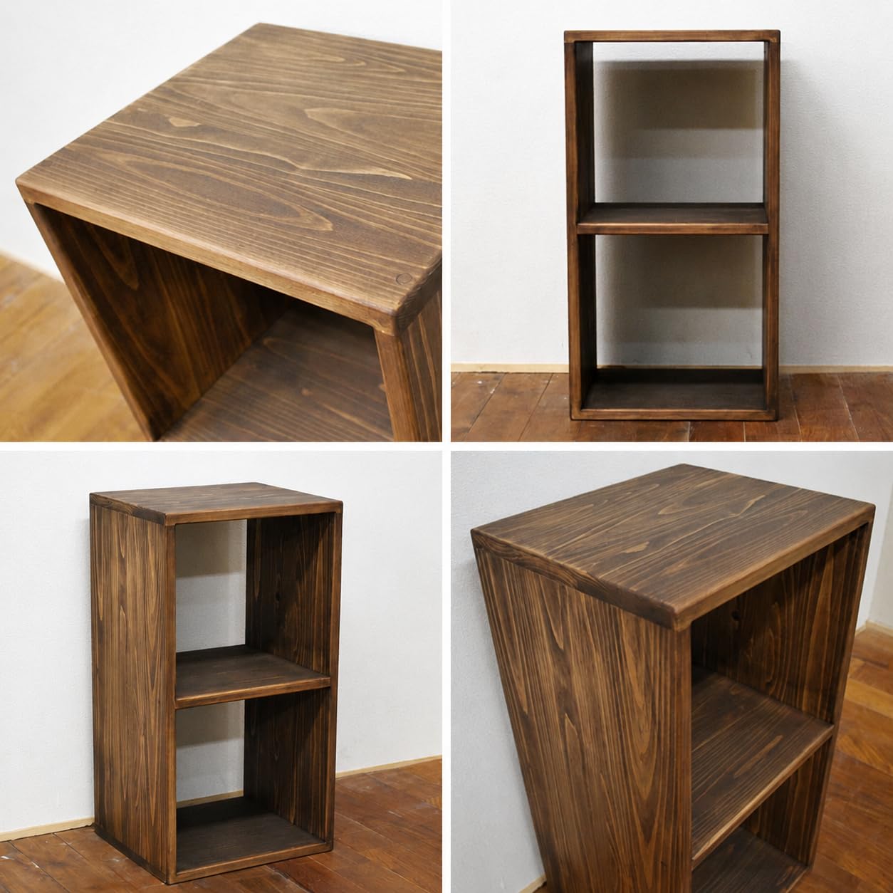 Modern 2-Tier Solid Wood Bedside Table, 23.6” Small Nightstand & End Table for Bedroom, Rustic Pine Wood Open Cube Storage Shelves, Accent Bookcase Display Shelf for Living Room, Walnut Finish