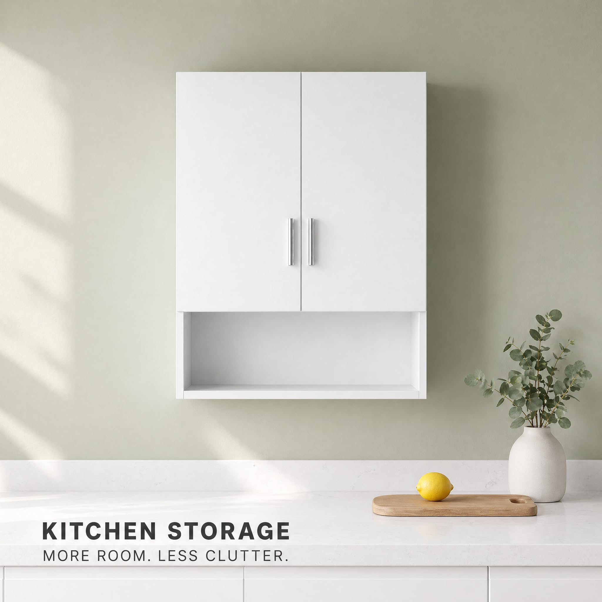 Kikbo Wall Mounted Kitchen Cabinet, 2-Door MDF Storage Cupboard, 23.6"x11.8"x31.5" (60×30×80cm), Modern Hanging Wall Cabinet for Small Kitchen, Bathroom, White